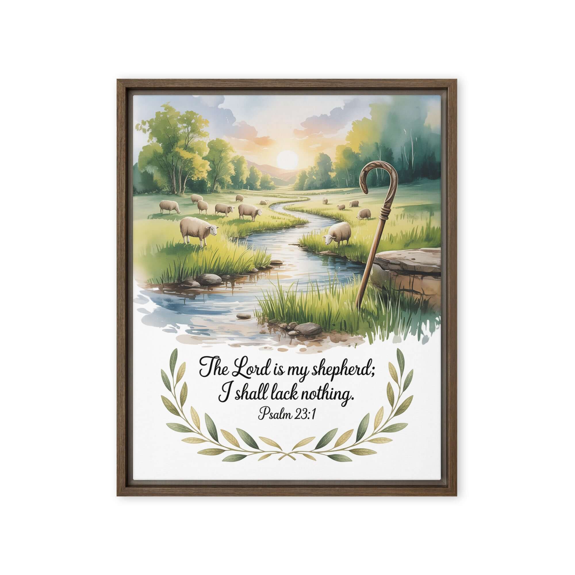 Psalm 23:1 Bible Verse, is my Framed Canvas Brown 16″×20″