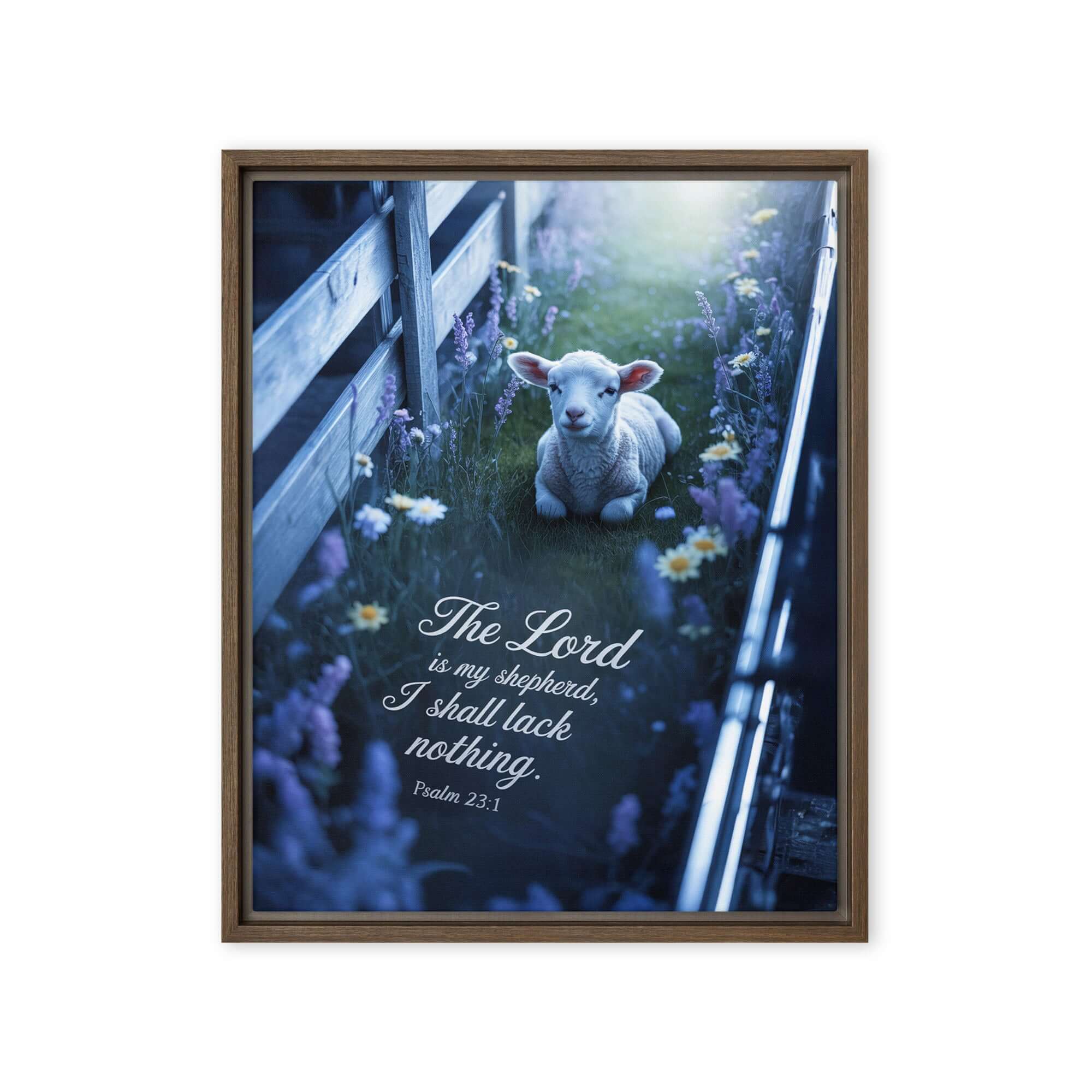 Psalm 23:1 Bible Verse, Shepherd Framed Canvas Brown 16″×20″
