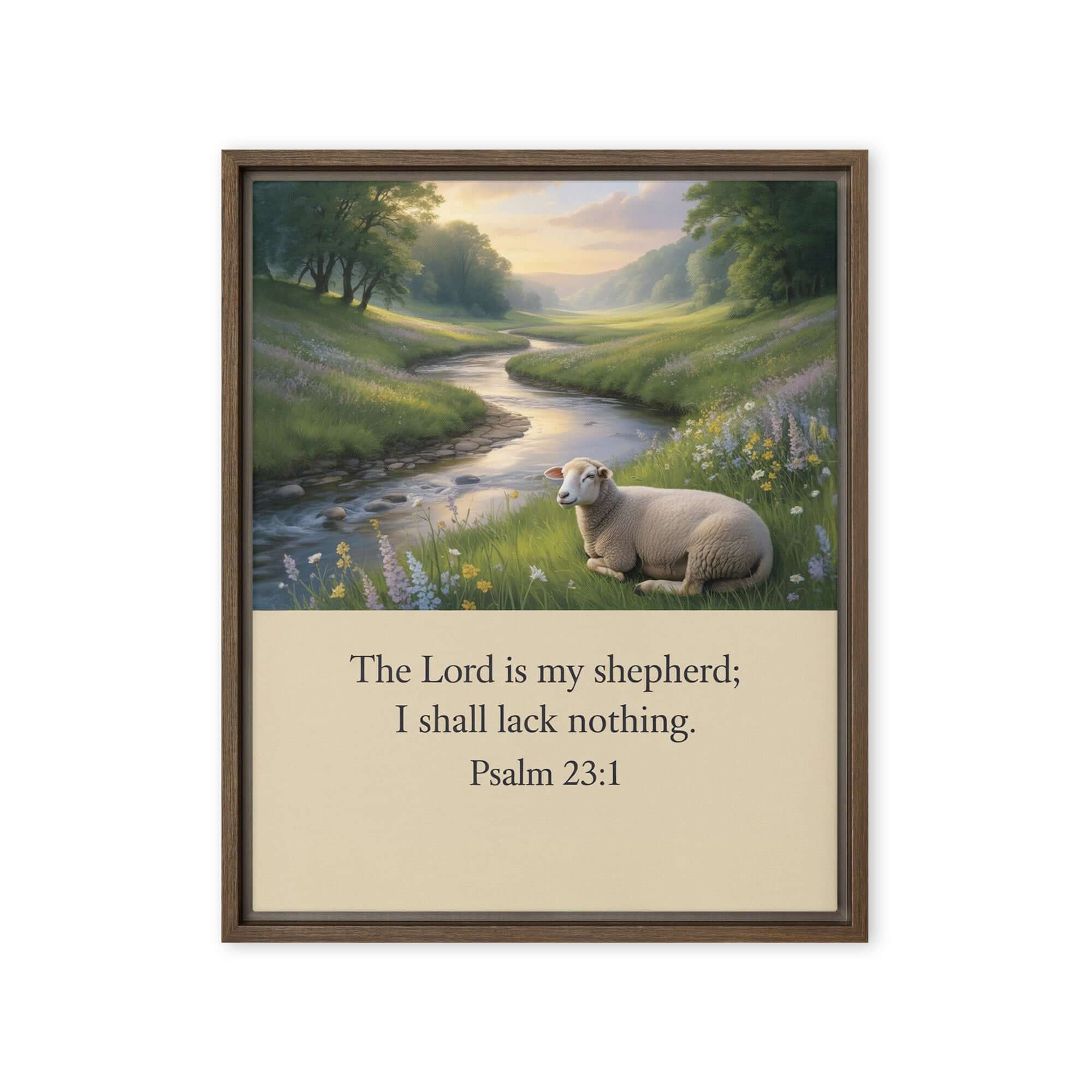 Psalm 23:1 Bible Verse, I shall Framed Canvas Brown 16″×20″