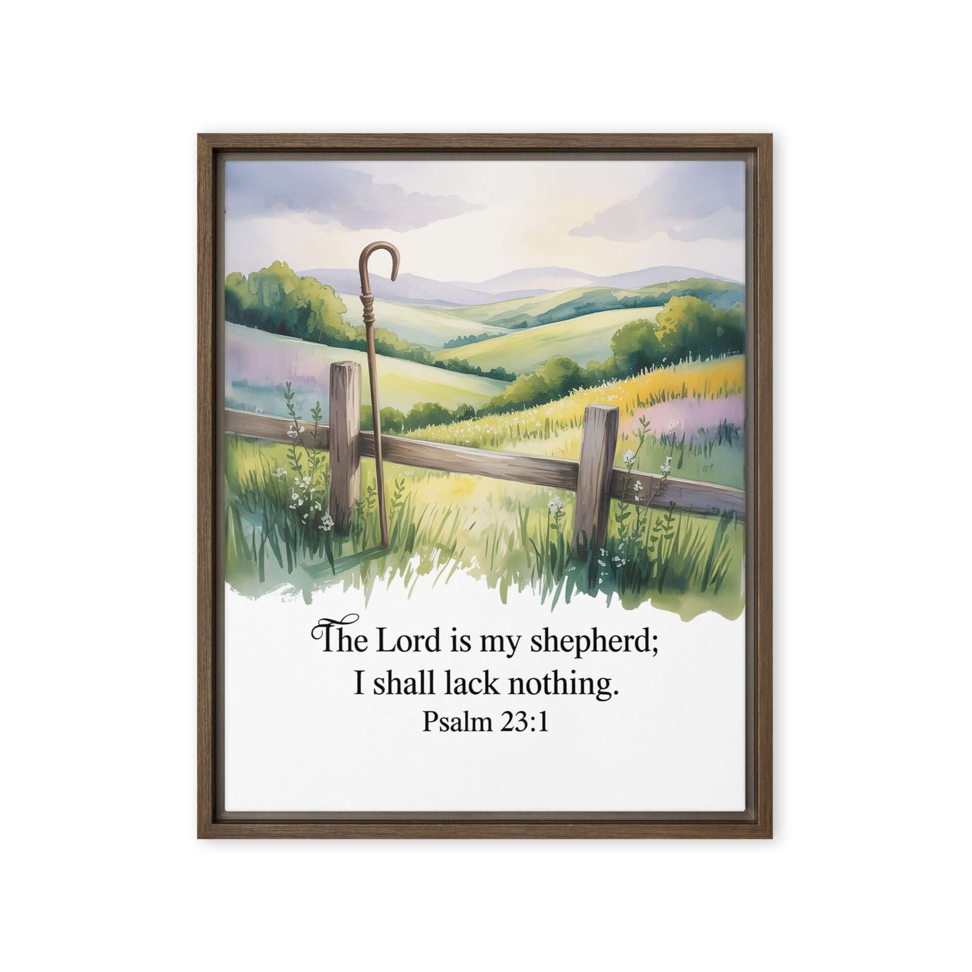 Psalm 23:1 Bible Verse, Lack Framed Canvas Brown 16″×20″