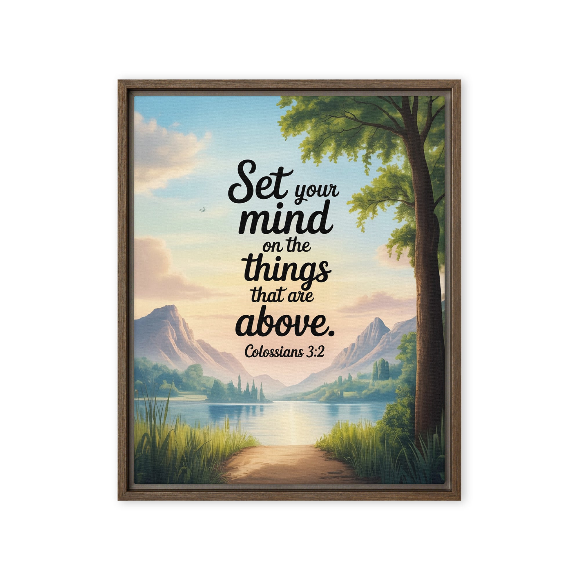 Colossians 3:2 Bible Verse Set Framed Canvas Brown 16″×20″