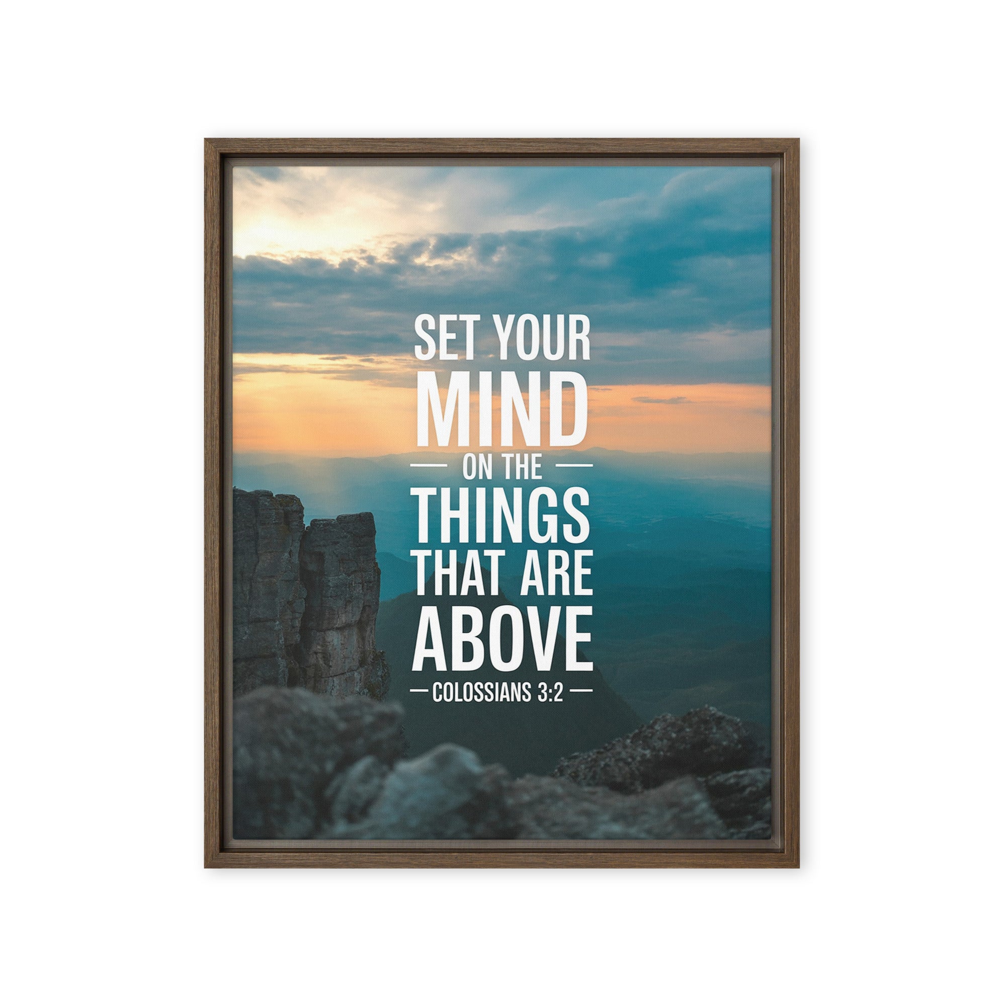 Colossians 3:2 Bible Verse on the Framed Canvas Brown 16″×20″