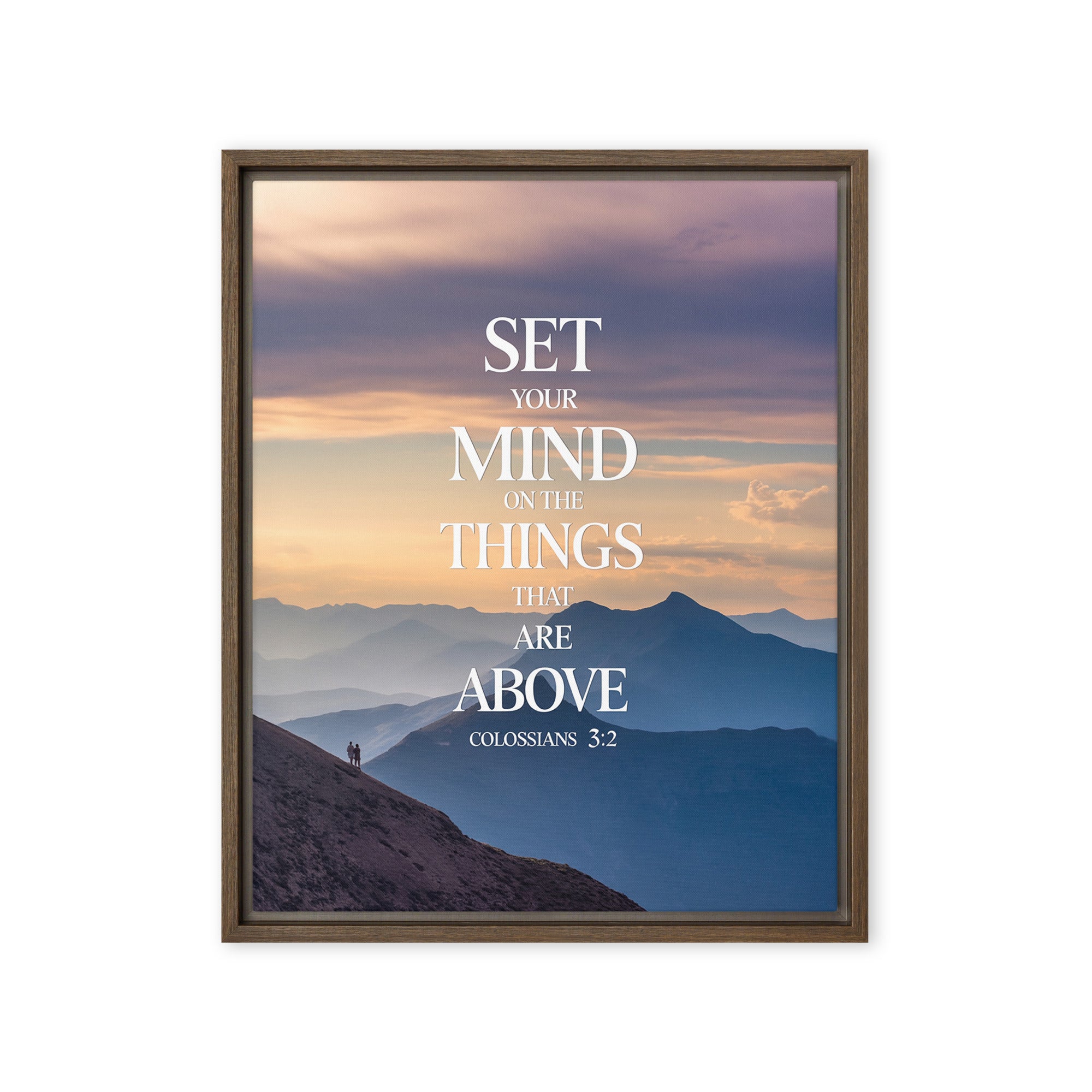 Colossians 3:2 Bible Verse things that Framed Canvas Brown 16″×20″