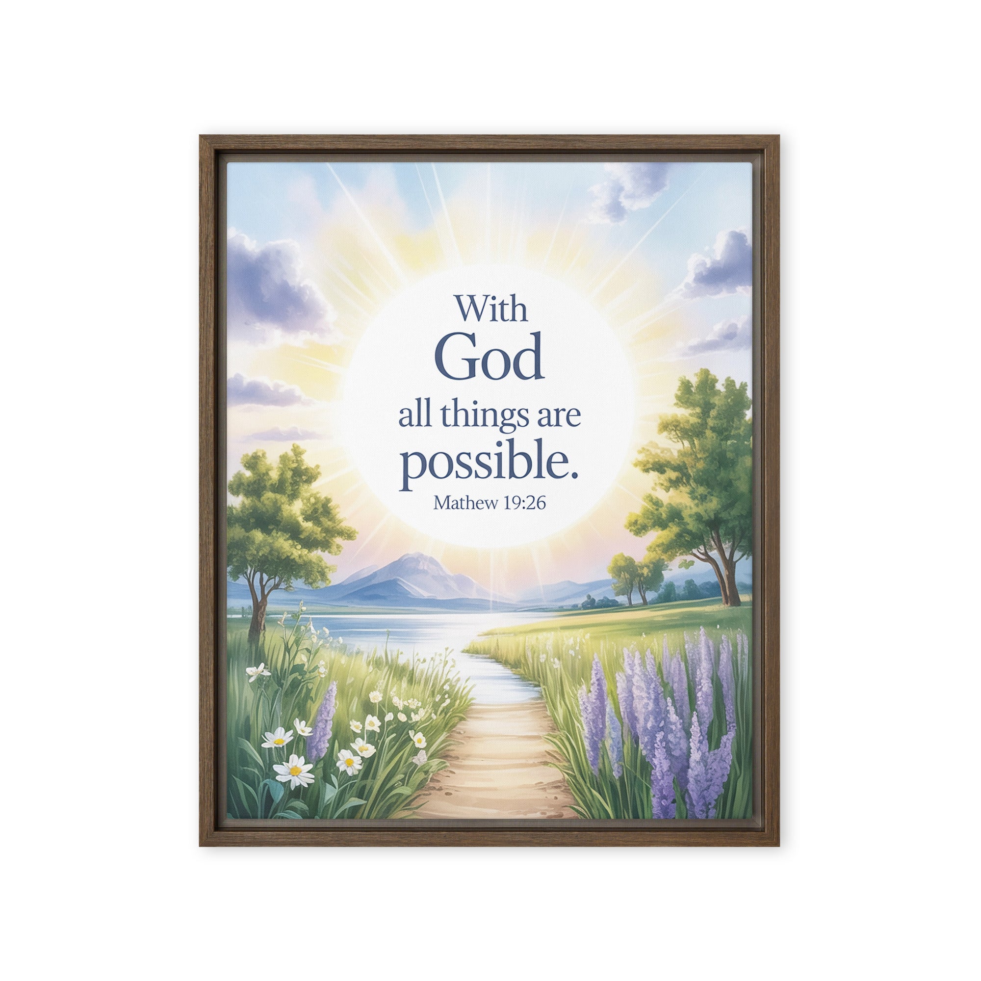 Matthew 19:26 Bible Verse Looking at Framed Canvas Brown 16″×20″