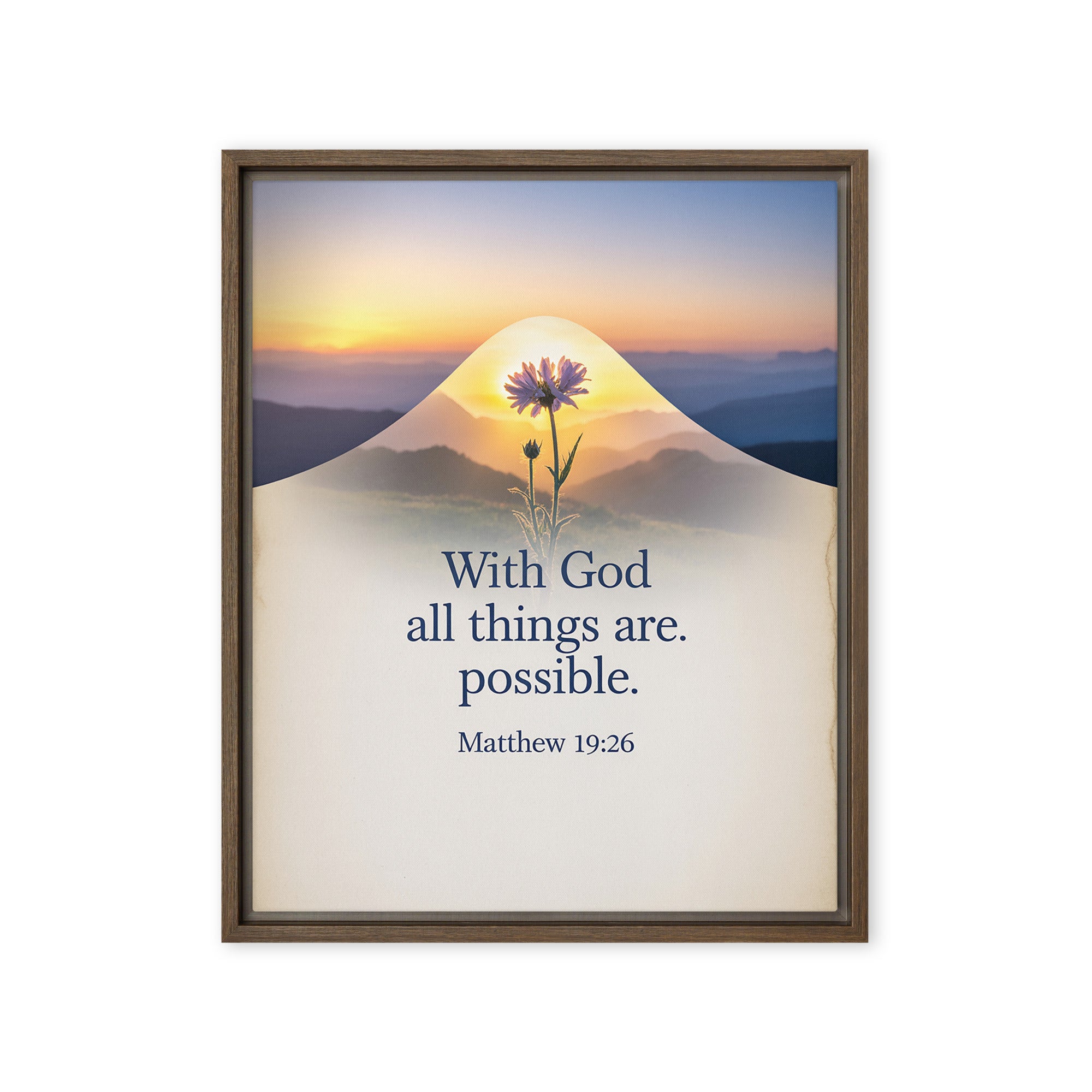 Matthew 19:26 Bible Verse at them Framed Canvas Brown 16″×20″