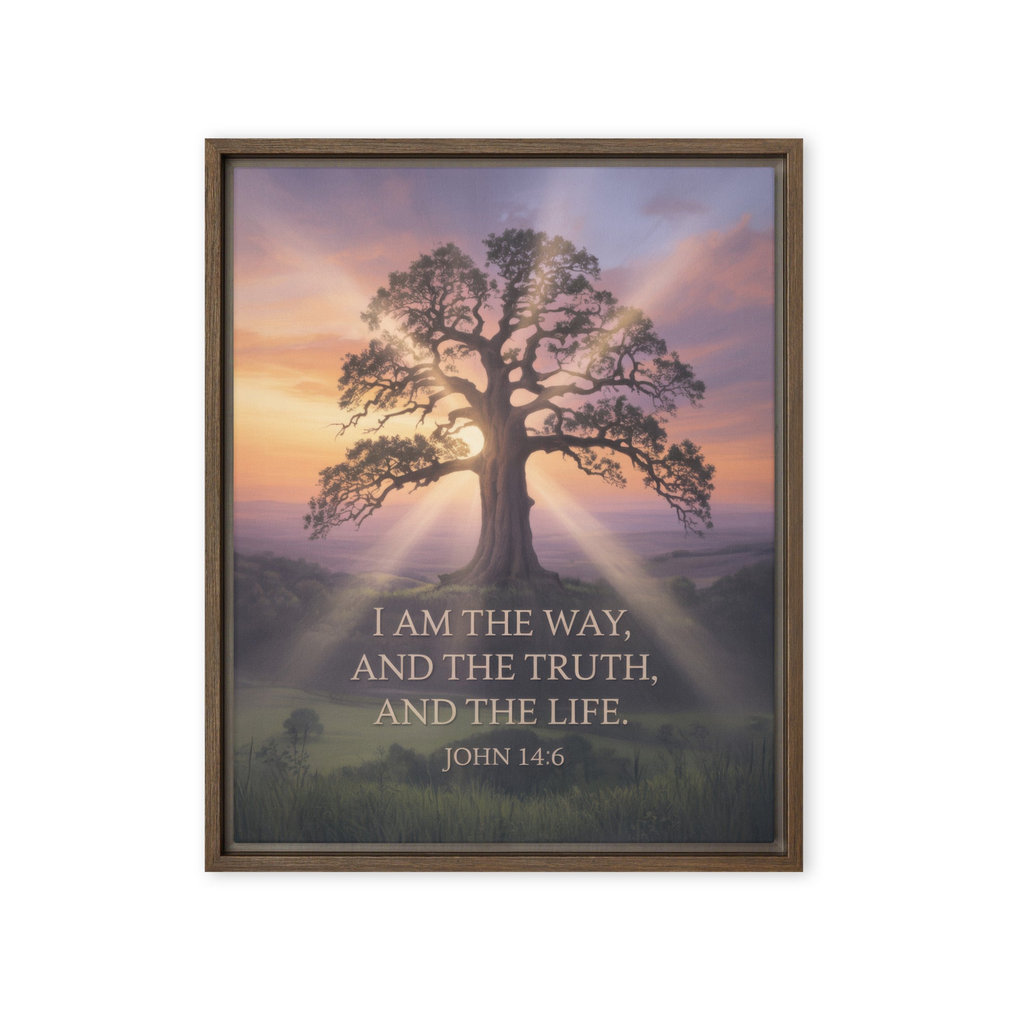 John 14:6 Bible Verse Jesus said Framed Canvas Brown 16″×20″