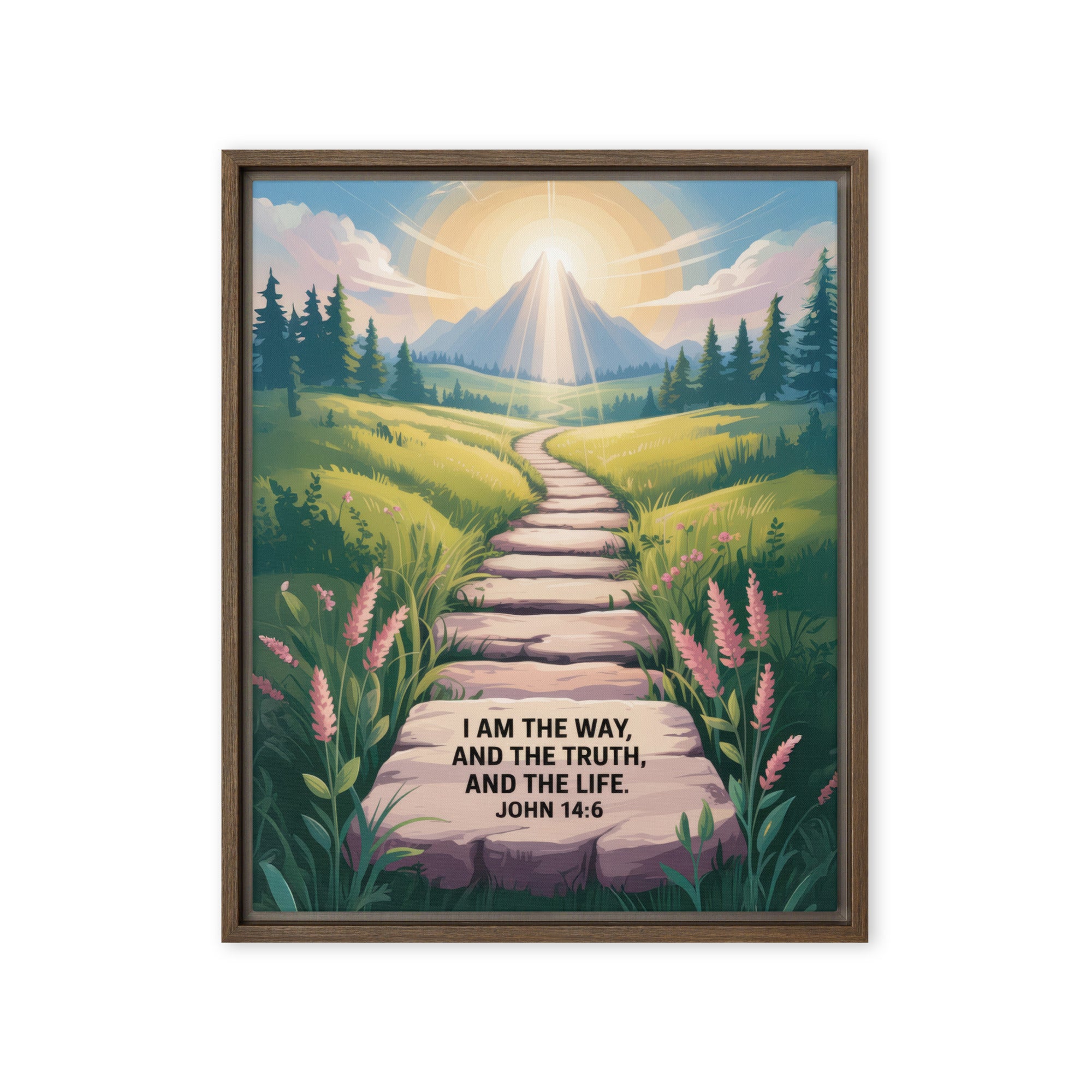 John 14:6 Bible Verse The Truth Framed Canvas Brown 16″×20″