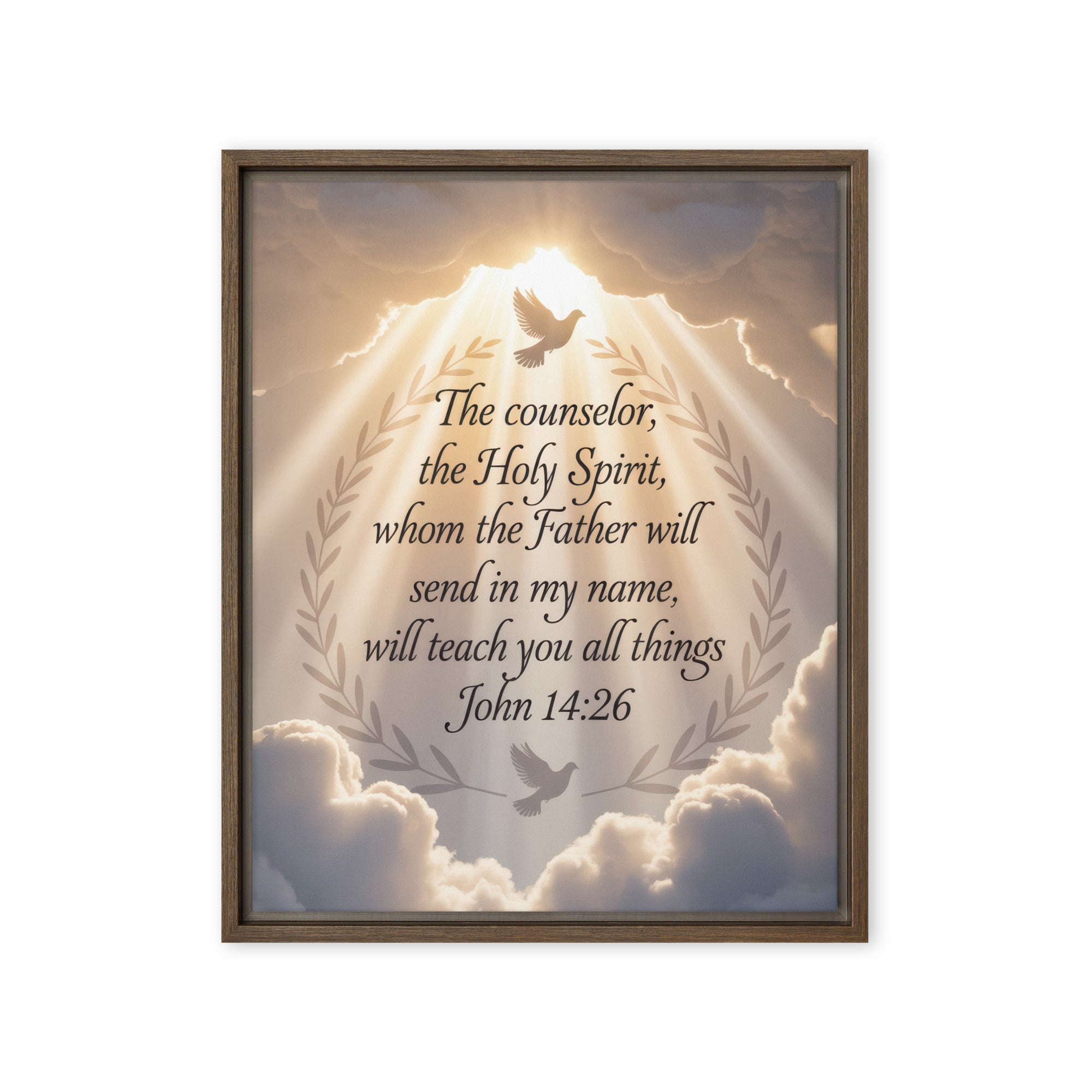 John 14:26 Bible Verse Counselor Framed Canvas Brown 16″×20″
