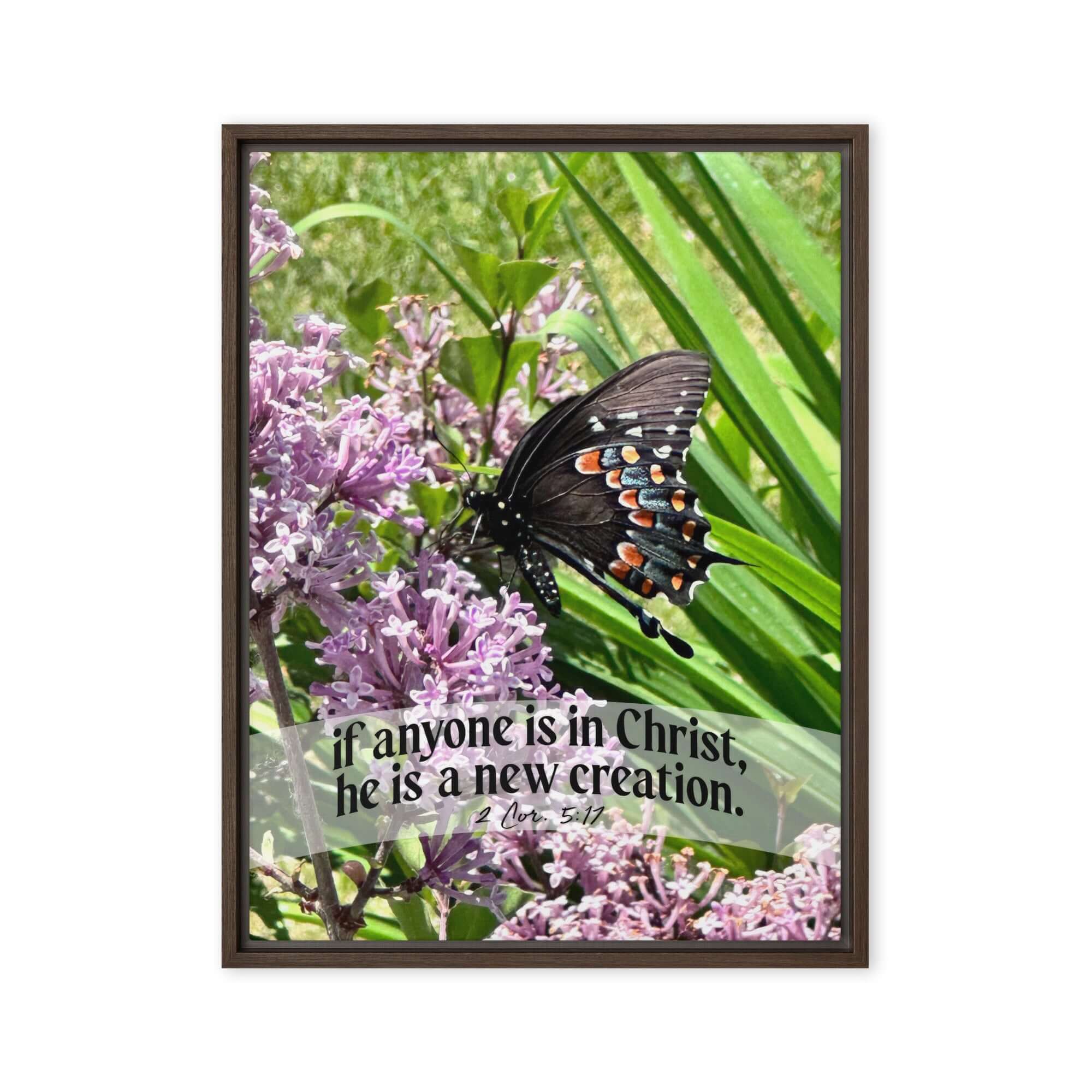 2 Corinthians 5:17 Bible Verse, Butterfly Framed Canvas Print Wall Art Brown 18″×24″