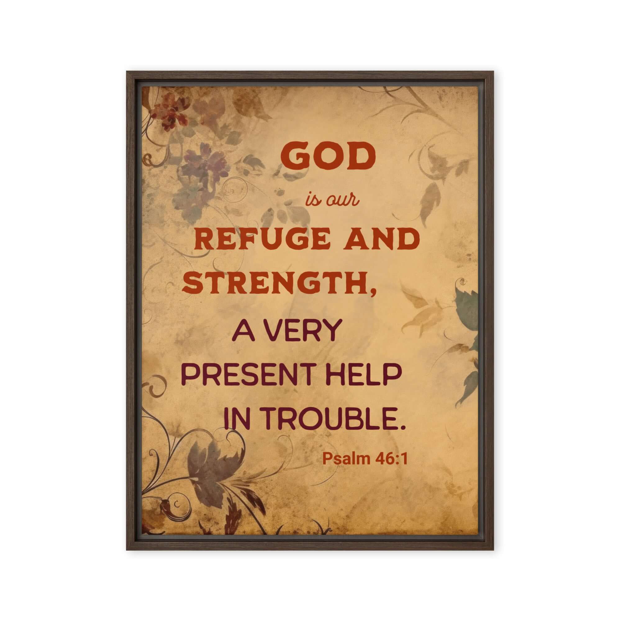 Psalm 46:1 Bible Verse, God is Our Refuge Framed Canvas Print Wall Art Brown 18″×24″