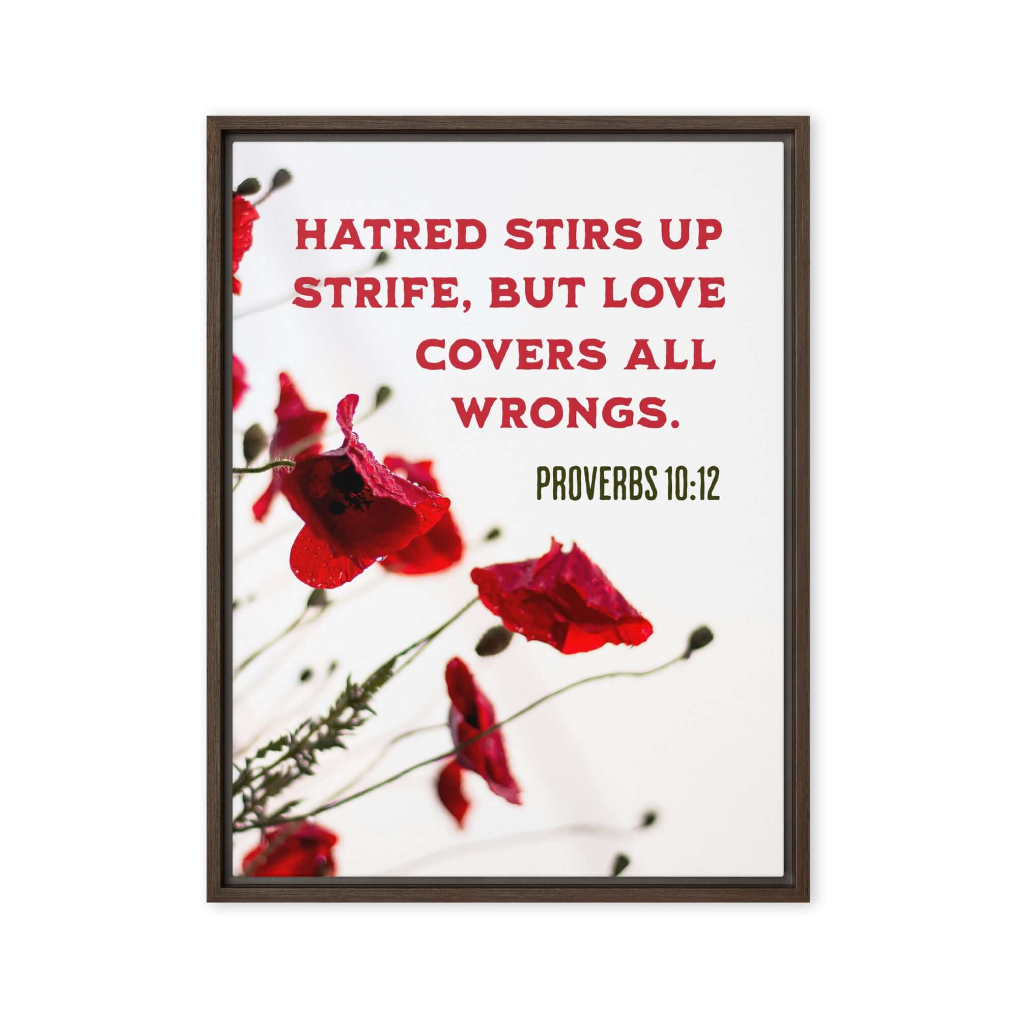 Proverbs 10:12 Bible Verse, Love Covers All Framed Canvas Print Wall Art Brown 18″×24″