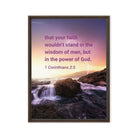 1 Corinthians 2:5 Bible Verse, power of God Framed Canvas Print Wall Art Brown 18″×24″