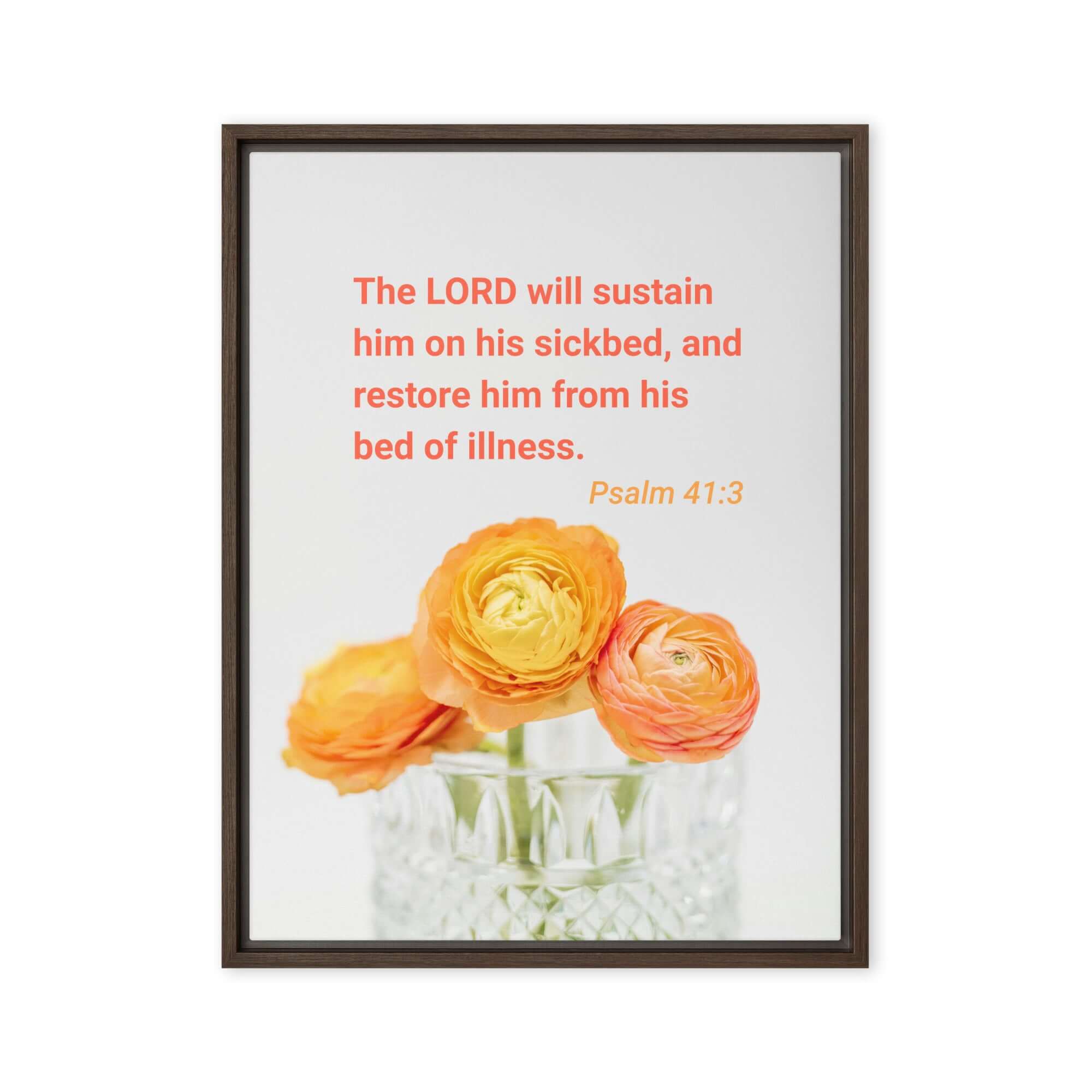 Psalm 41:3 Bible Verse, LORD will sustain Framed Canvas Print Wall Art Brown 18″×24″