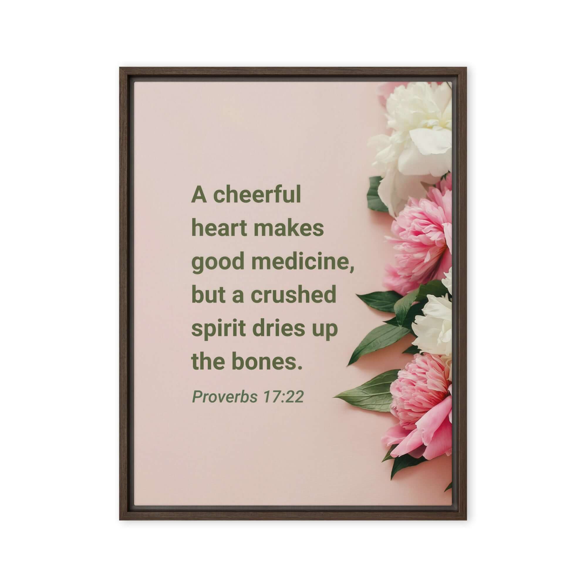 Proverbs 17:22 Bible Verse, good medicine Framed Canvas Print Wall Art Brown 18″×24″