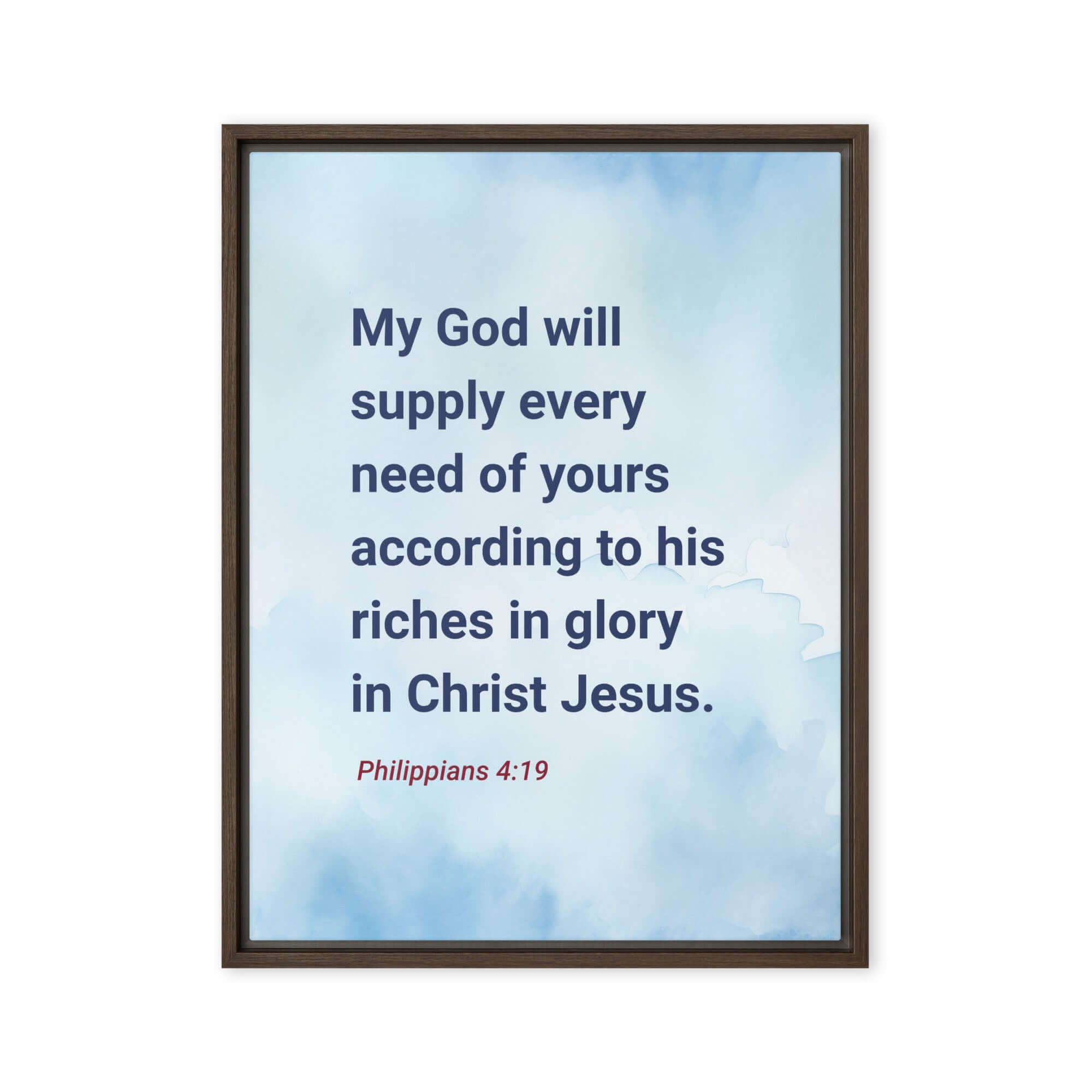 Philippians 4:19 Bible Verse, God will supply Framed Canvas Print Wall Art Brown 18″×24″