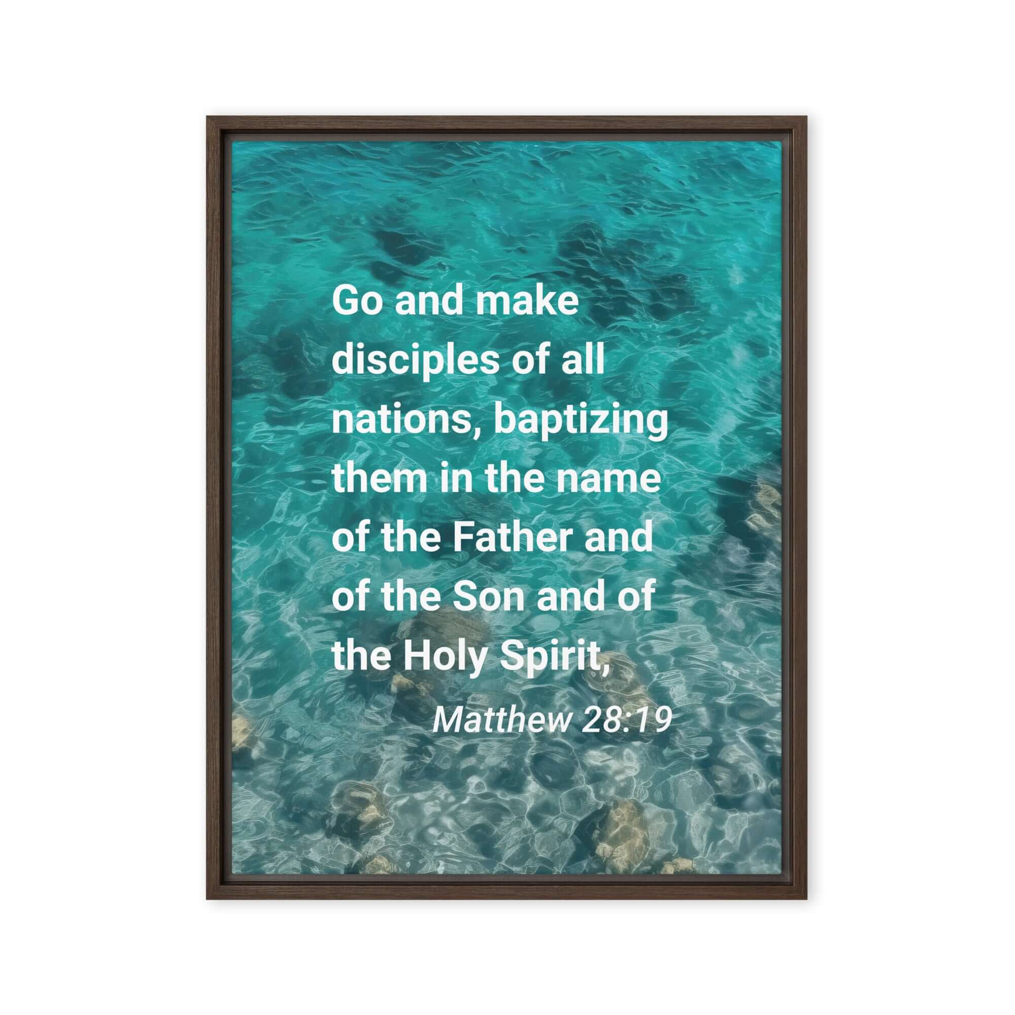 Matthew 28:19 Bible Verse, Make Disciples Framed Canvas Print Wall Art Brown 18″×24″