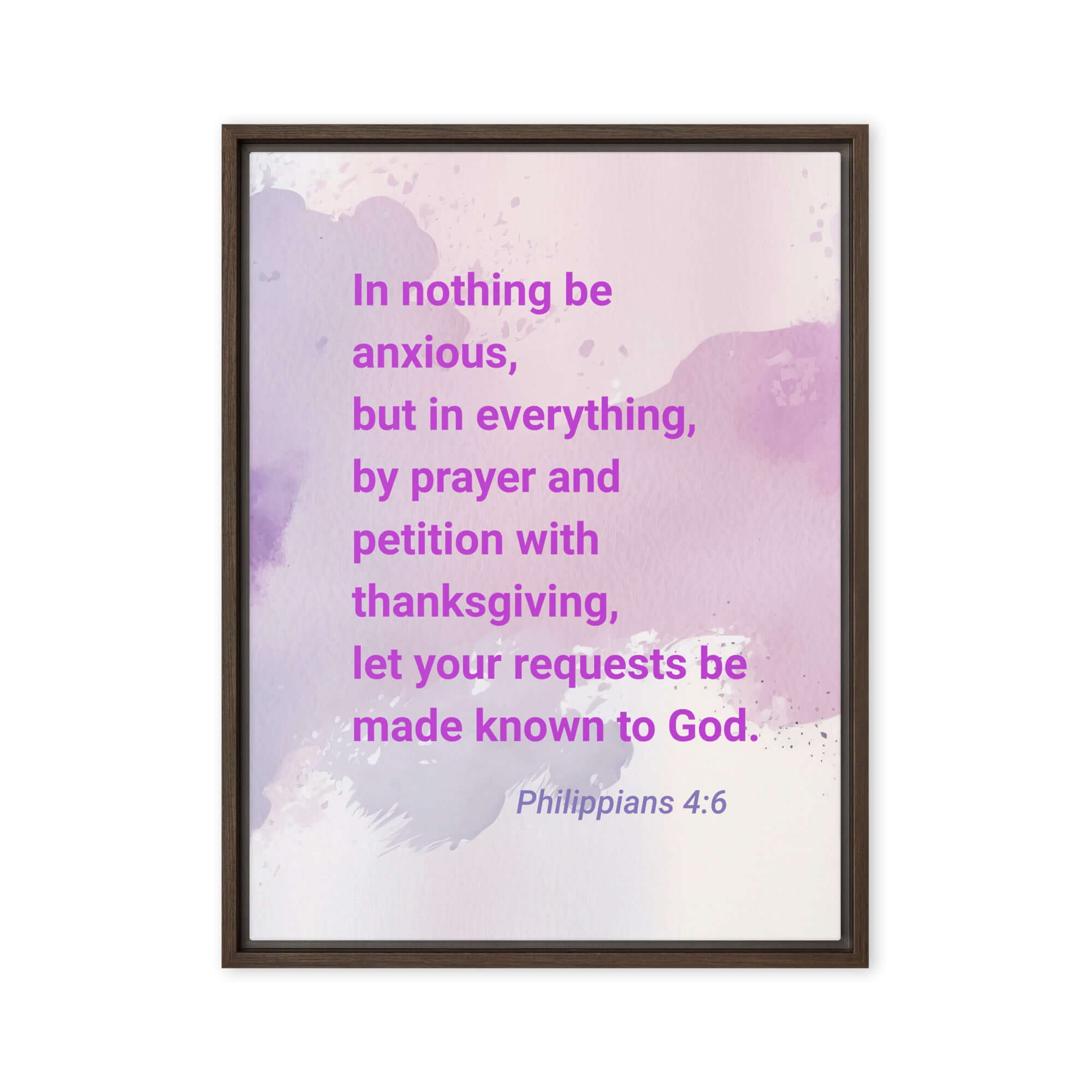 Philippians 4:6 Bible Verse, Prayer and Petition Framed Canvas Print Wall Art Brown 18″×24″