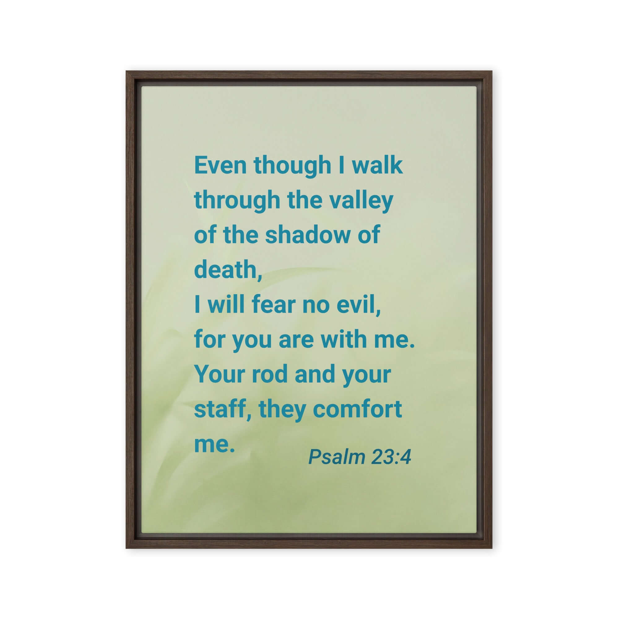 Psalm 23:4 Bible Verse, fear no evil Framed Canvas Print Wall Art Brown 18″×24″