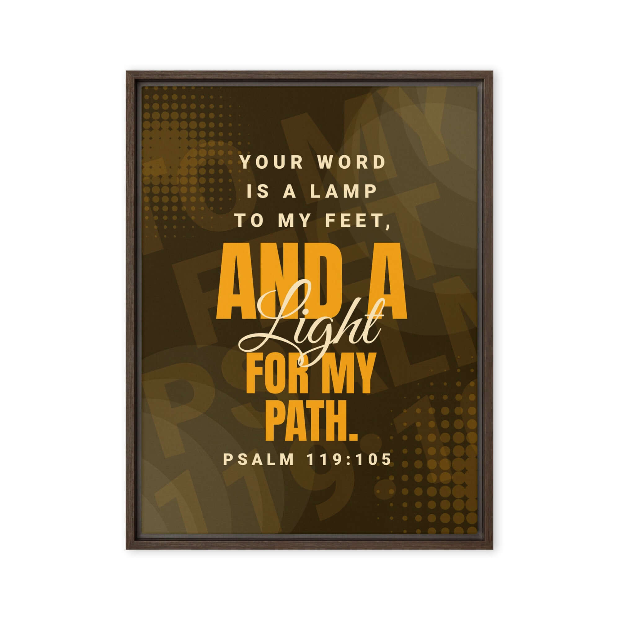 Psalm 119:105 Bible Verse, lamp to my feet Framed Canvas Print Wall Art Brown 18″×24″