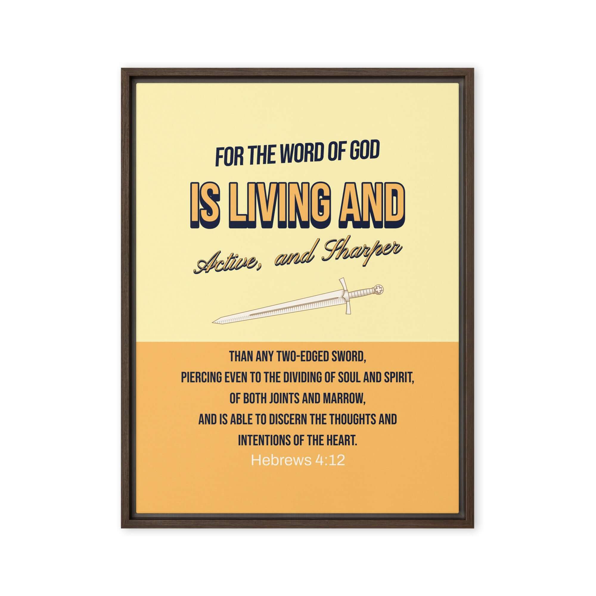 Hebrews 4:12 Bible Verse, living and active Framed Canvas Print Wall Art Brown 18″×24″