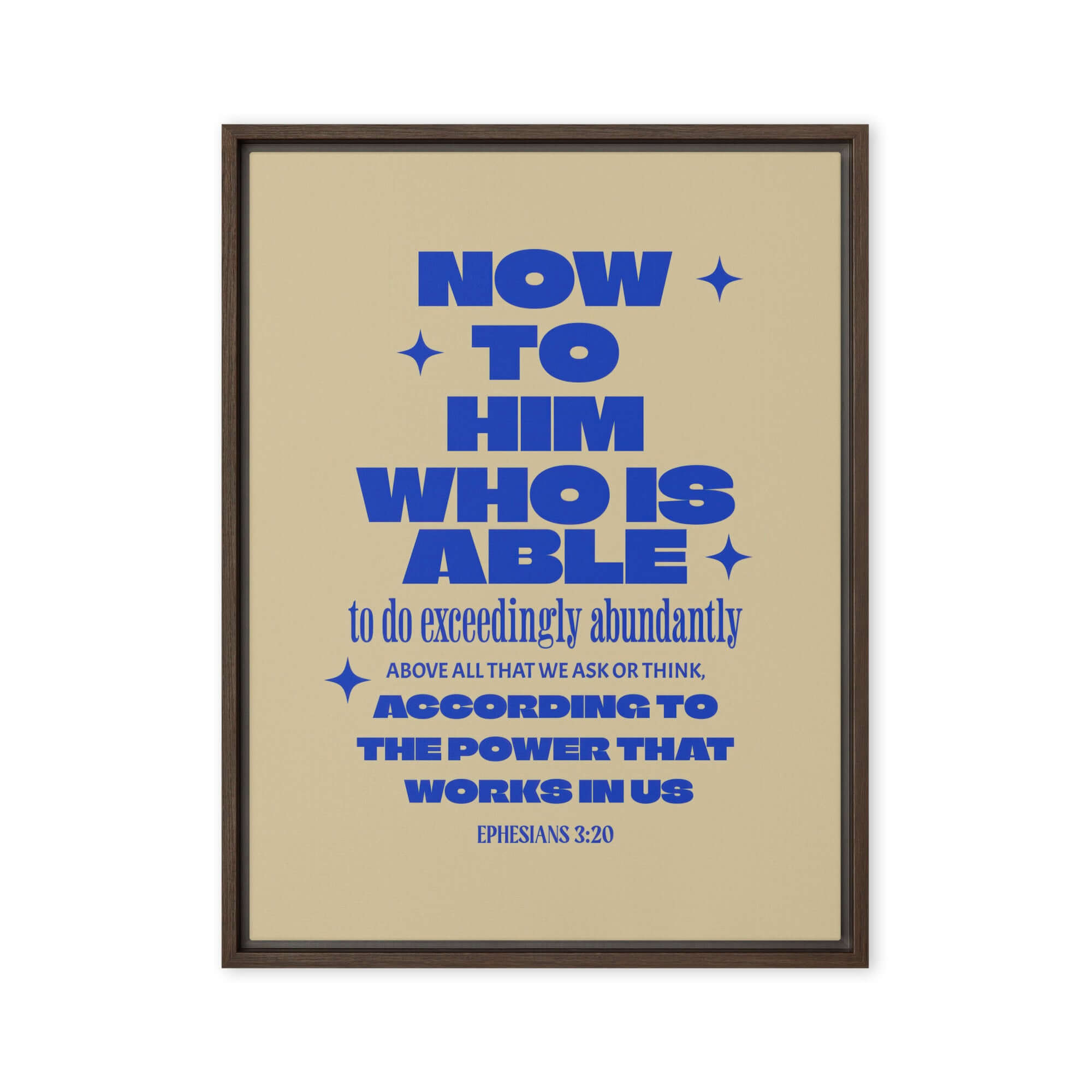 Ephesians 3:20 Bible Verse, power in us Framed Canvas Print Wall Art Brown 18″×24″