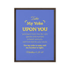 Matthew 11:29-30 Bible Verse, Take my yoke Framed Canvas Print Wall Art Brown 18″×24″
