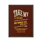 Matthew 11:29-30 Bible Verse, learn from me Framed Canvas Print Wall Art Brown 18″×24″