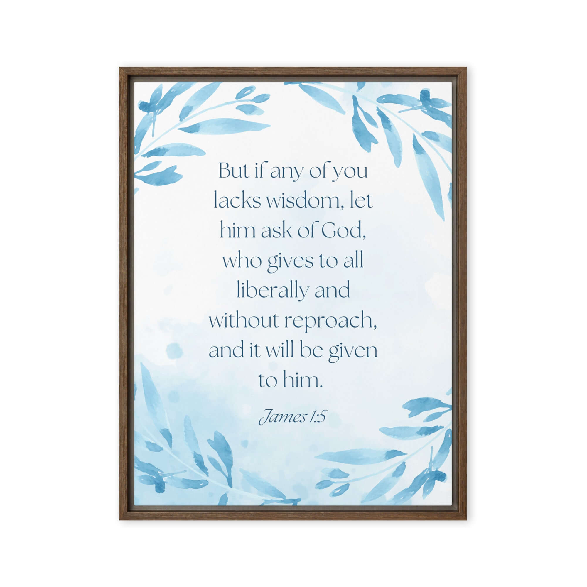 James 1:5 Bible Verse, lacks wisdom Framed Canvas Print Wall Art Brown 18″×24″