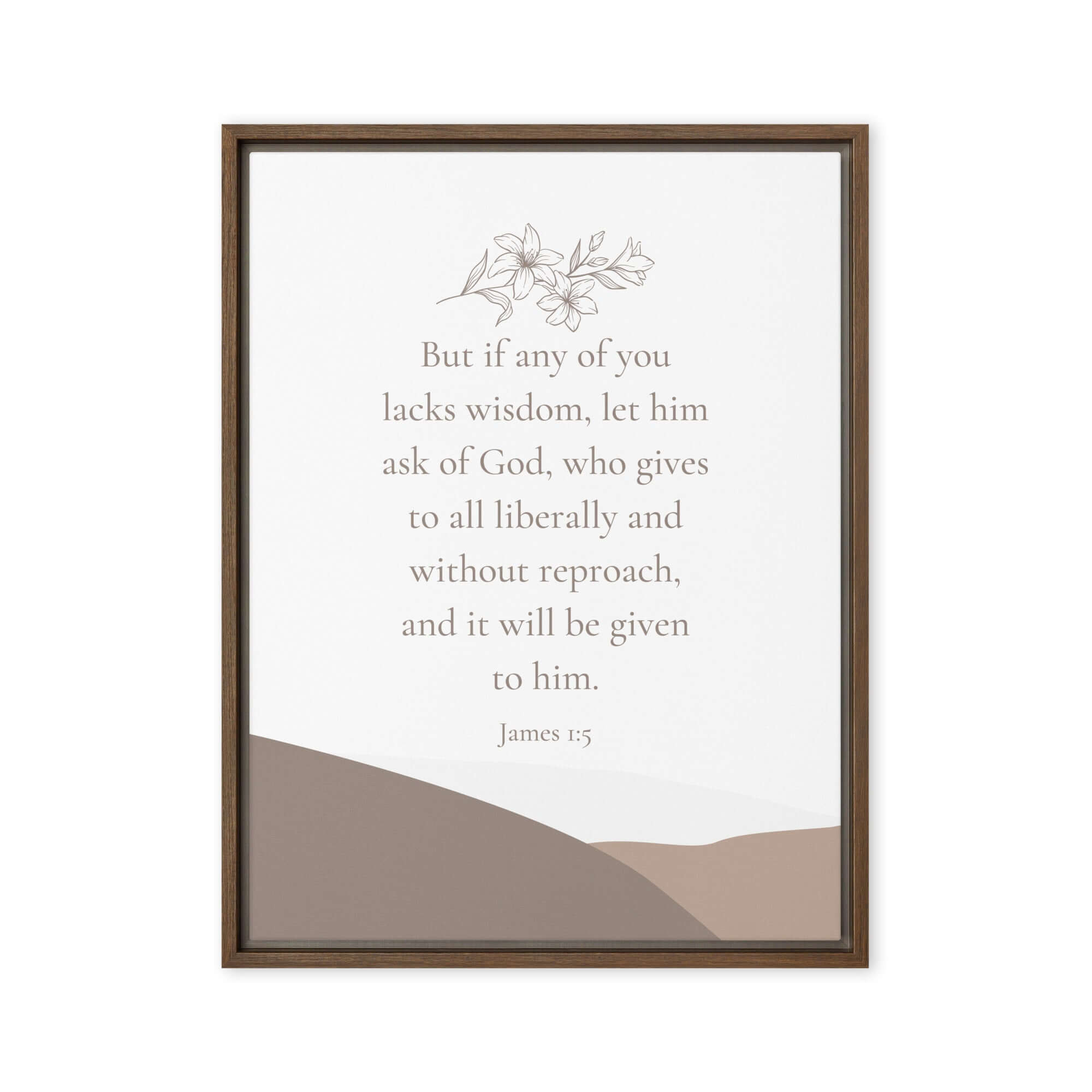 James 1:5 Bible Verse, ask of God Framed Canvas Print Wall Art Brown 18″×24″