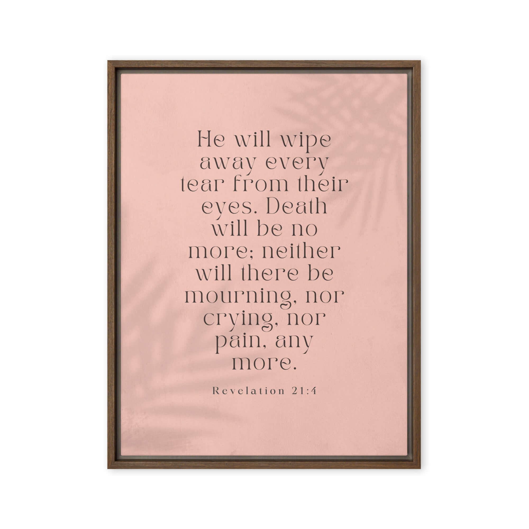 Revelation 21:4 Bible Verse, their eyes Framed Canvas Print Wall Art Brown 18″×24″