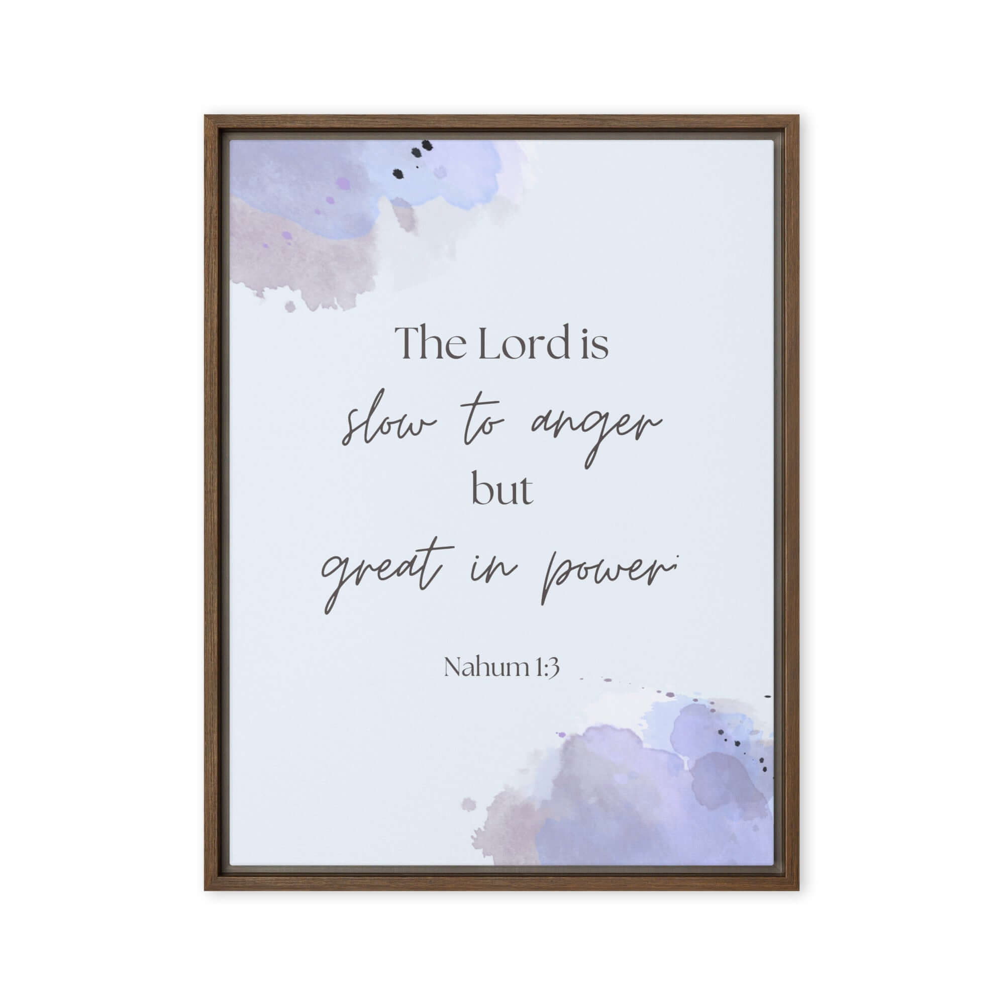 Nahum 1:3 Bible Verse, great in power Framed Canvas Print Wall Art Brown 18″×24″