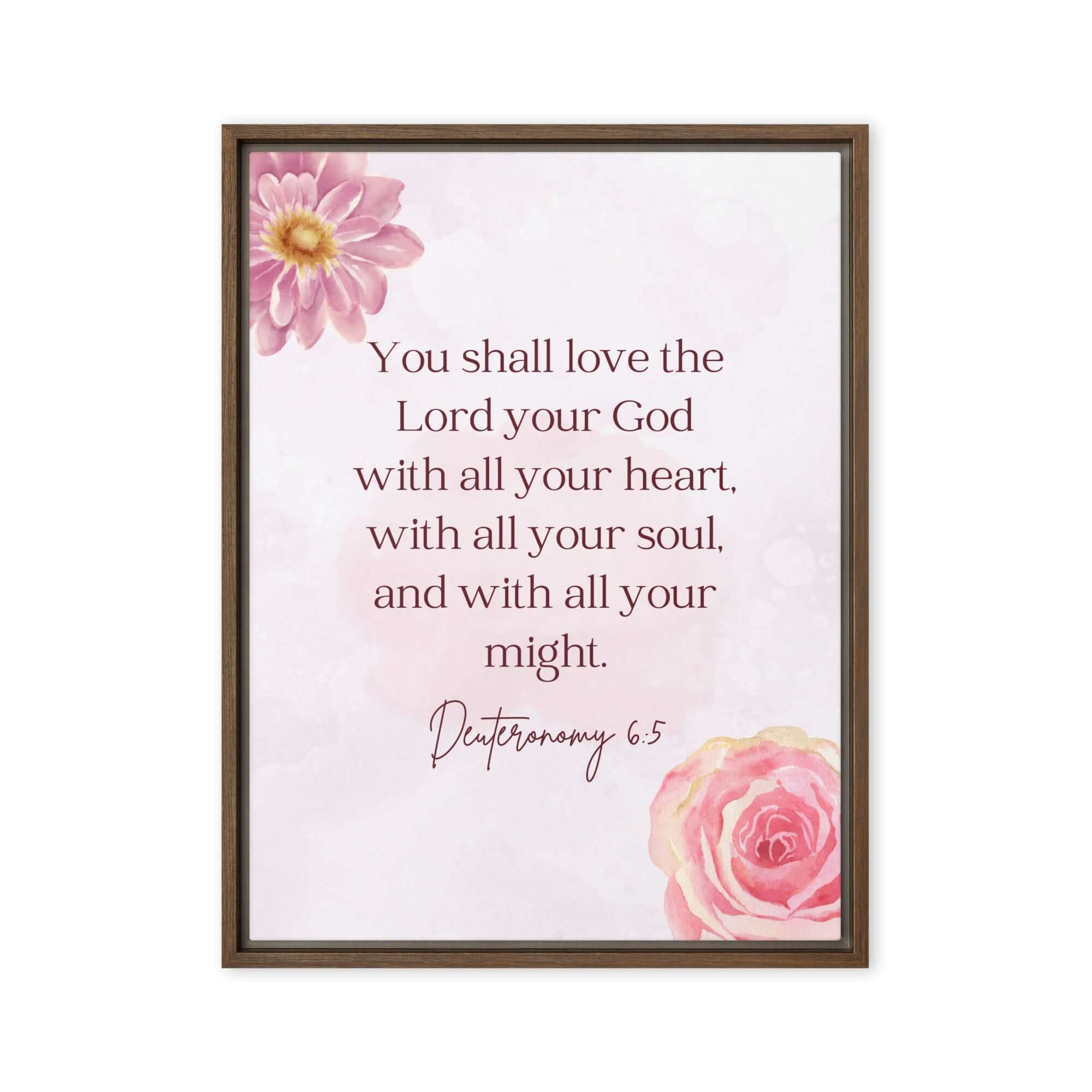 Deuteronomy 6:5 Bible Verse, the Lord Framed Canvas Print Wall Art Brown 18″×24″