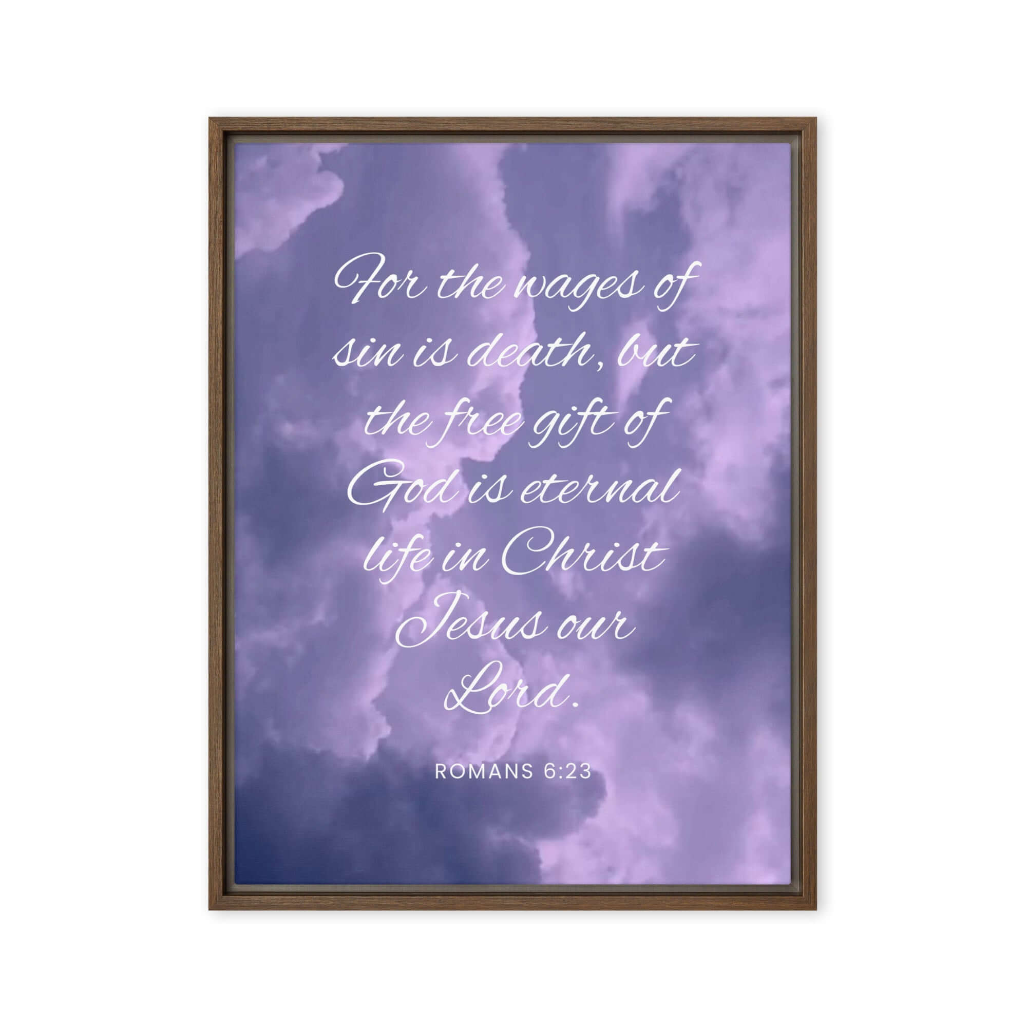Romans 6:23 Bible Verse, free gift Framed Canvas Print Wall Art Brown 18″×24″