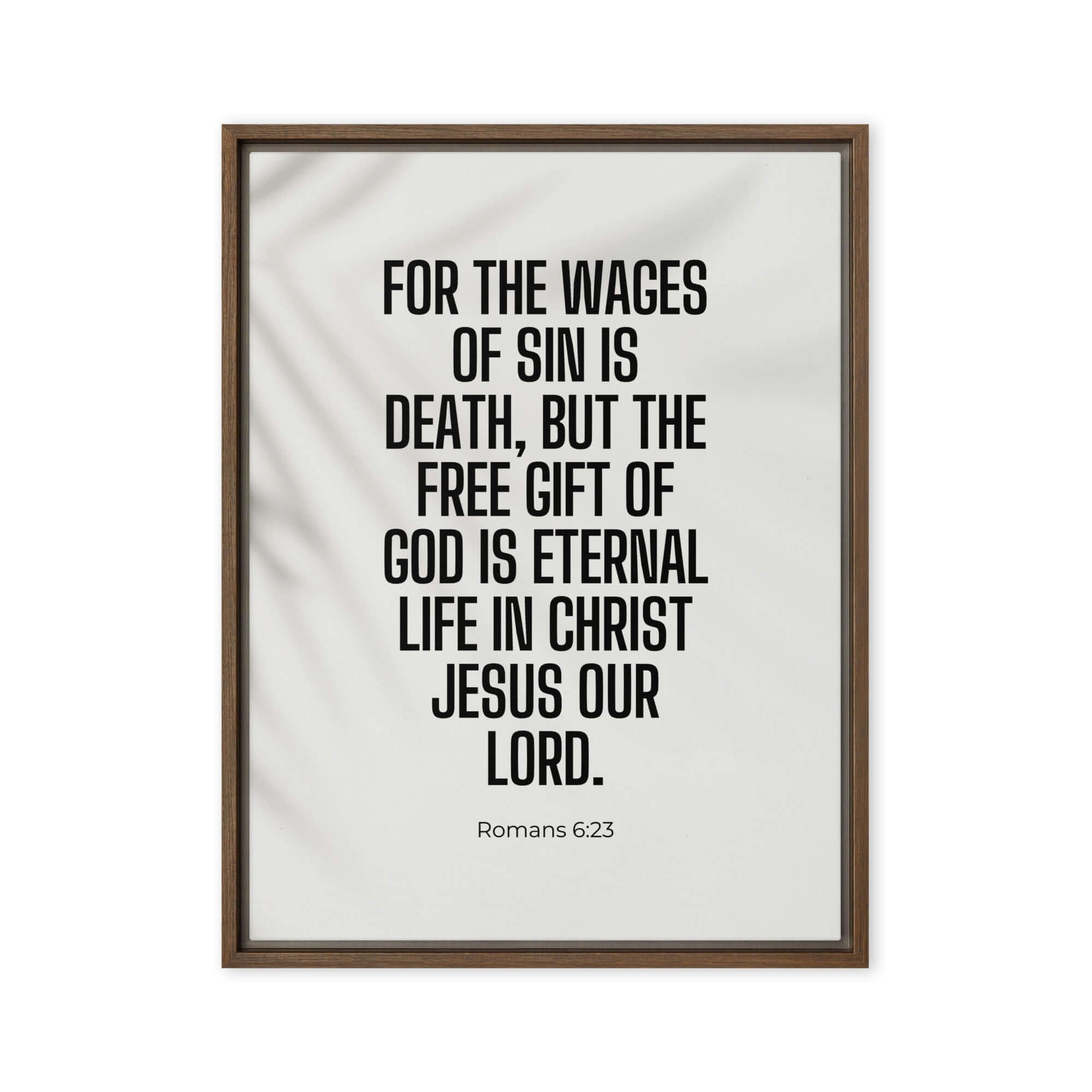 Romans 6:23 Bible Verse, eternal life Framed Canvas Print Wall Art Brown 18″×24″