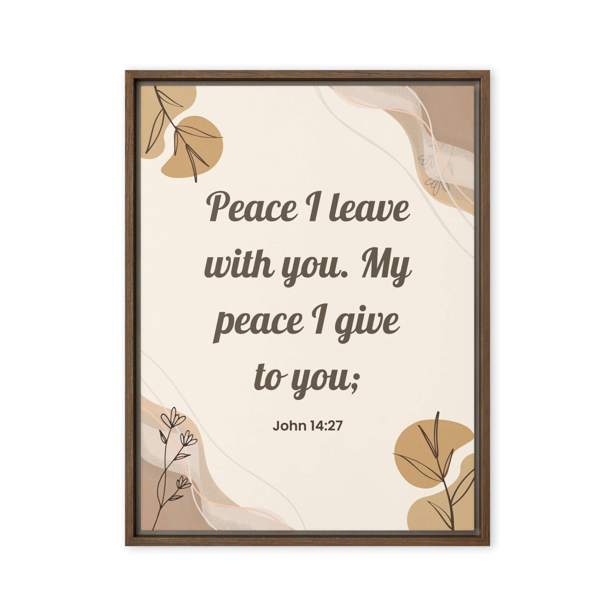 John 14:27 Bible Verse, Peace I Framed Canvas Print Wall Art Brown 18″×24″