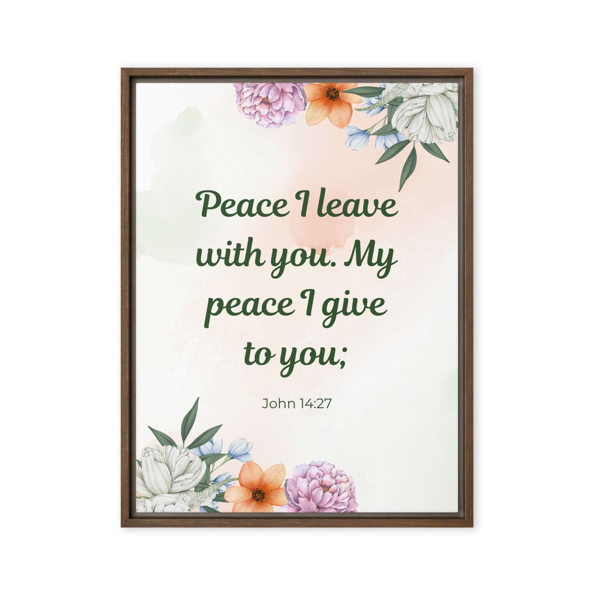 John 14:27 Bible Verse, with you Framed Canvas Print Wall Art Brown 18″×24″