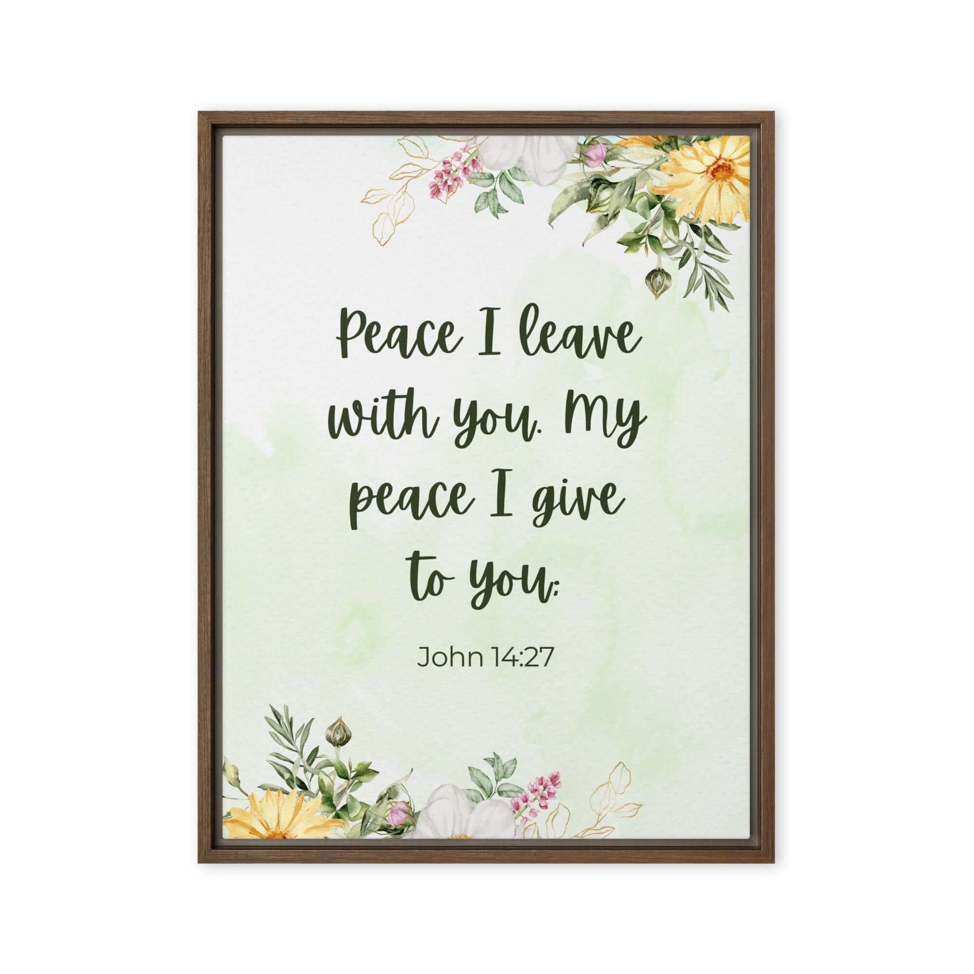 John 14:27 Bible Verse, My peace Framed Canvas Print Wall Art Brown 18″×24″