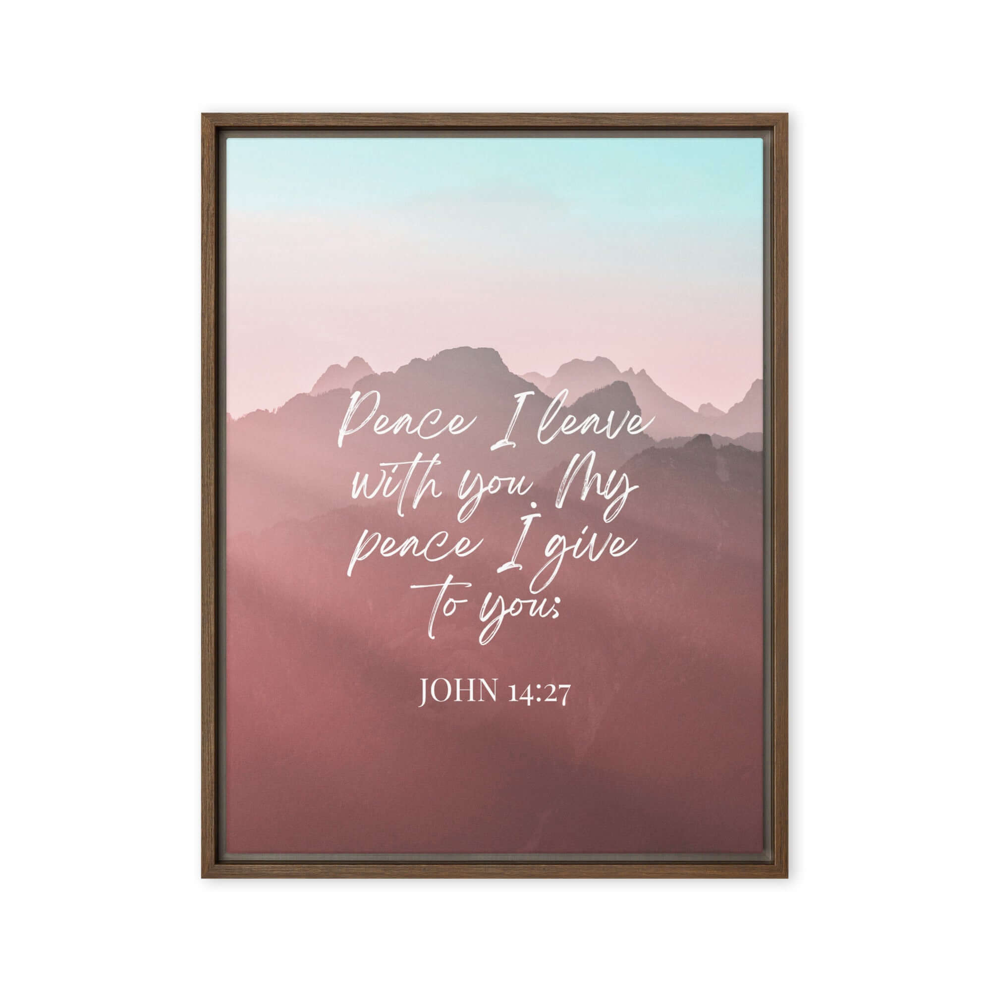 John 14:27 Bible Verse, I give you Framed Canvas Print Wall Art Brown 18″×24″