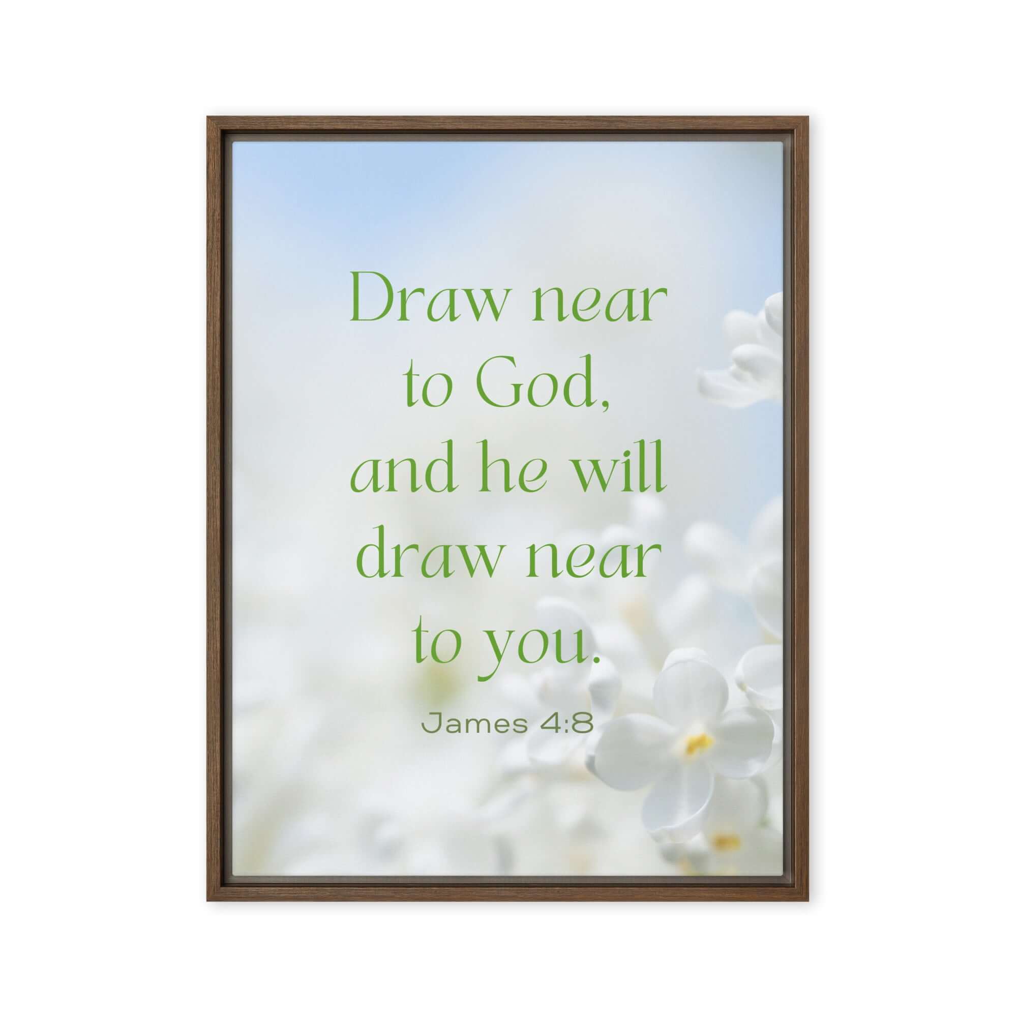 James 4:8 Bible Verse, Draw near Framed Canvas Print Wall Art Brown 18″×24″