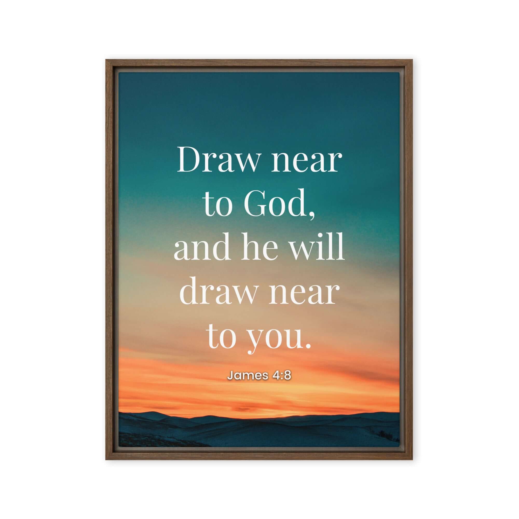 James 4:8 Bible Verse, near to God Framed Canvas Print Wall Art Brown 18″×24″