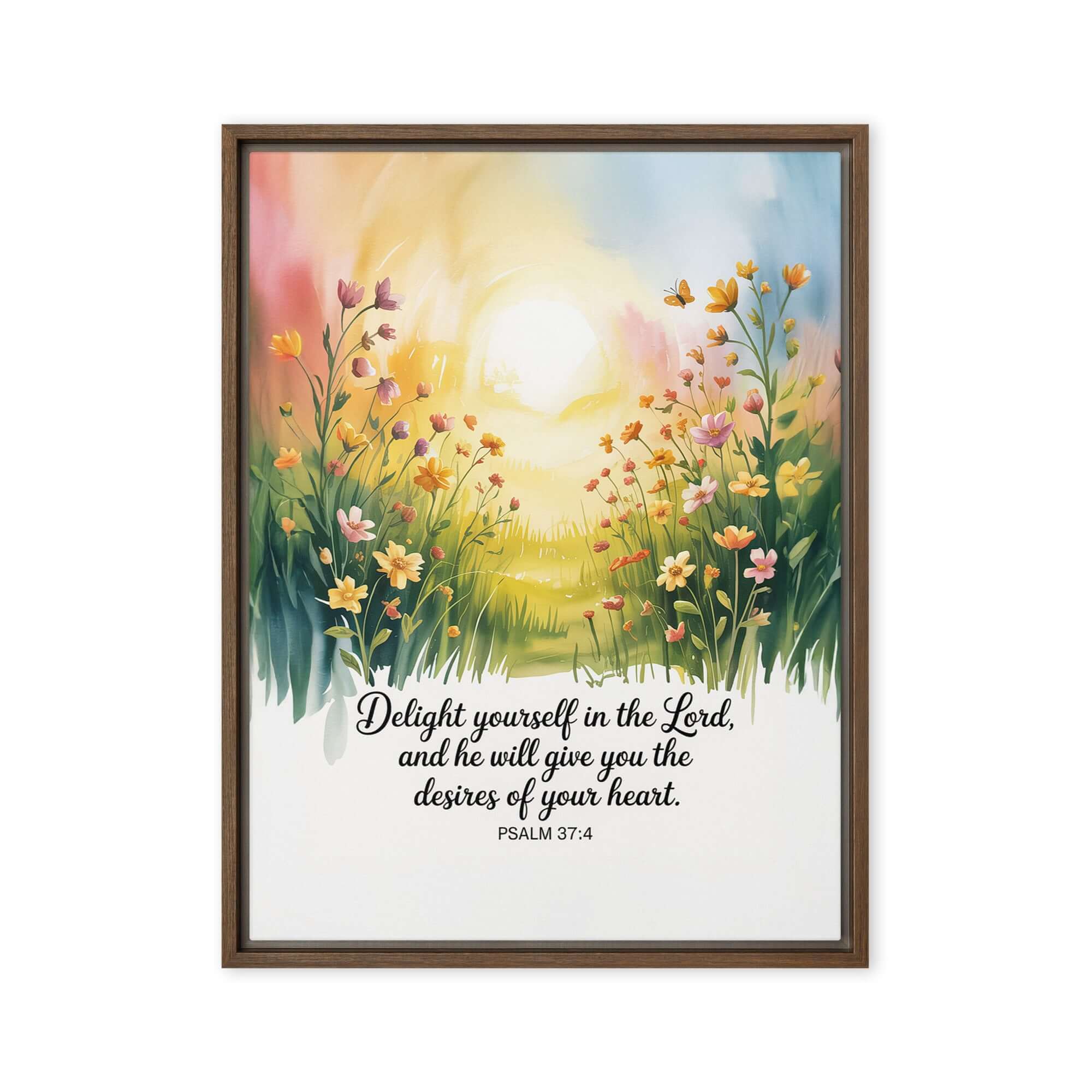 Psalm 37:4 Bible Verse, will give Framed Canvas Brown 18″×24″