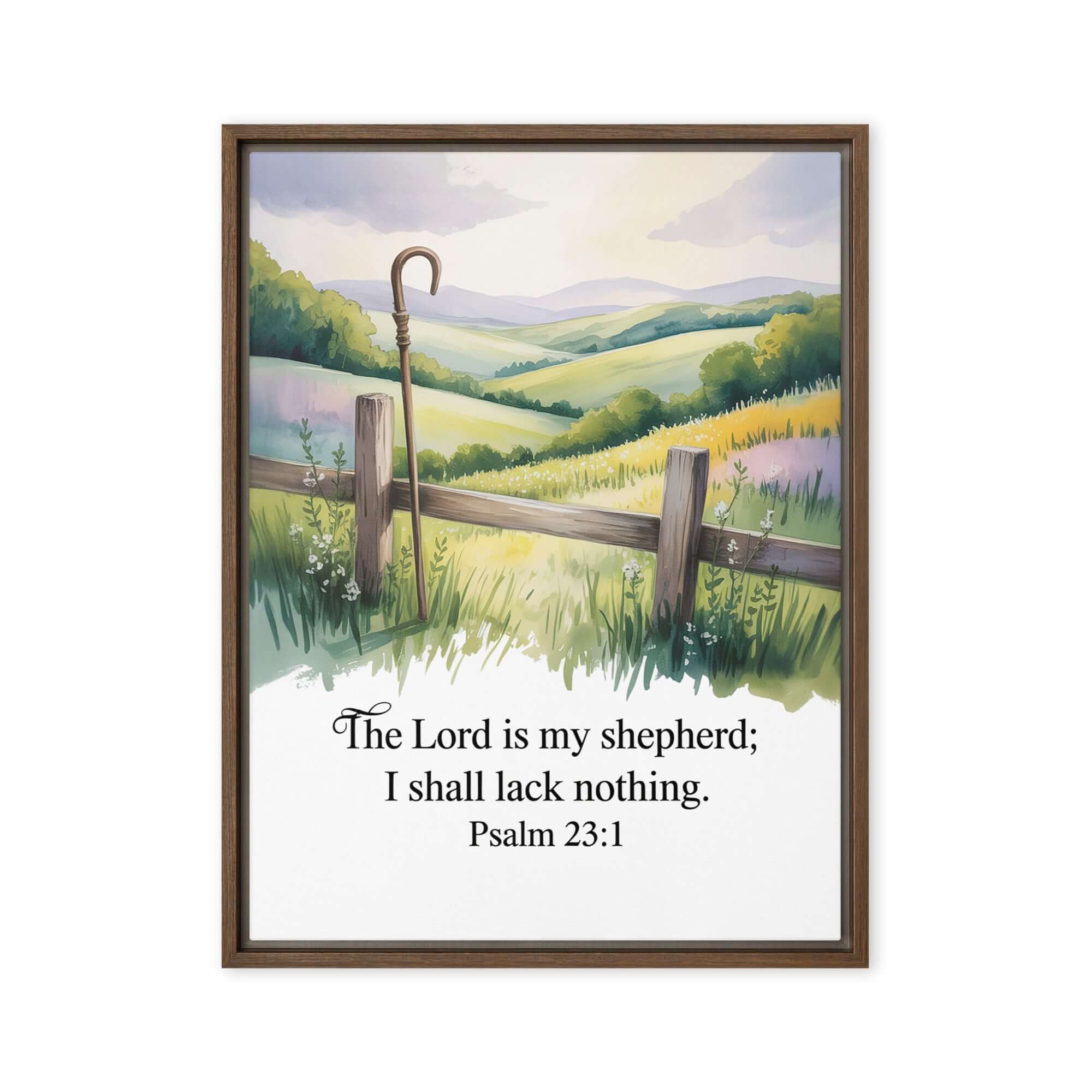 Psalm 23:1 Bible Verse, Lack Framed Canvas Brown 18″×24″