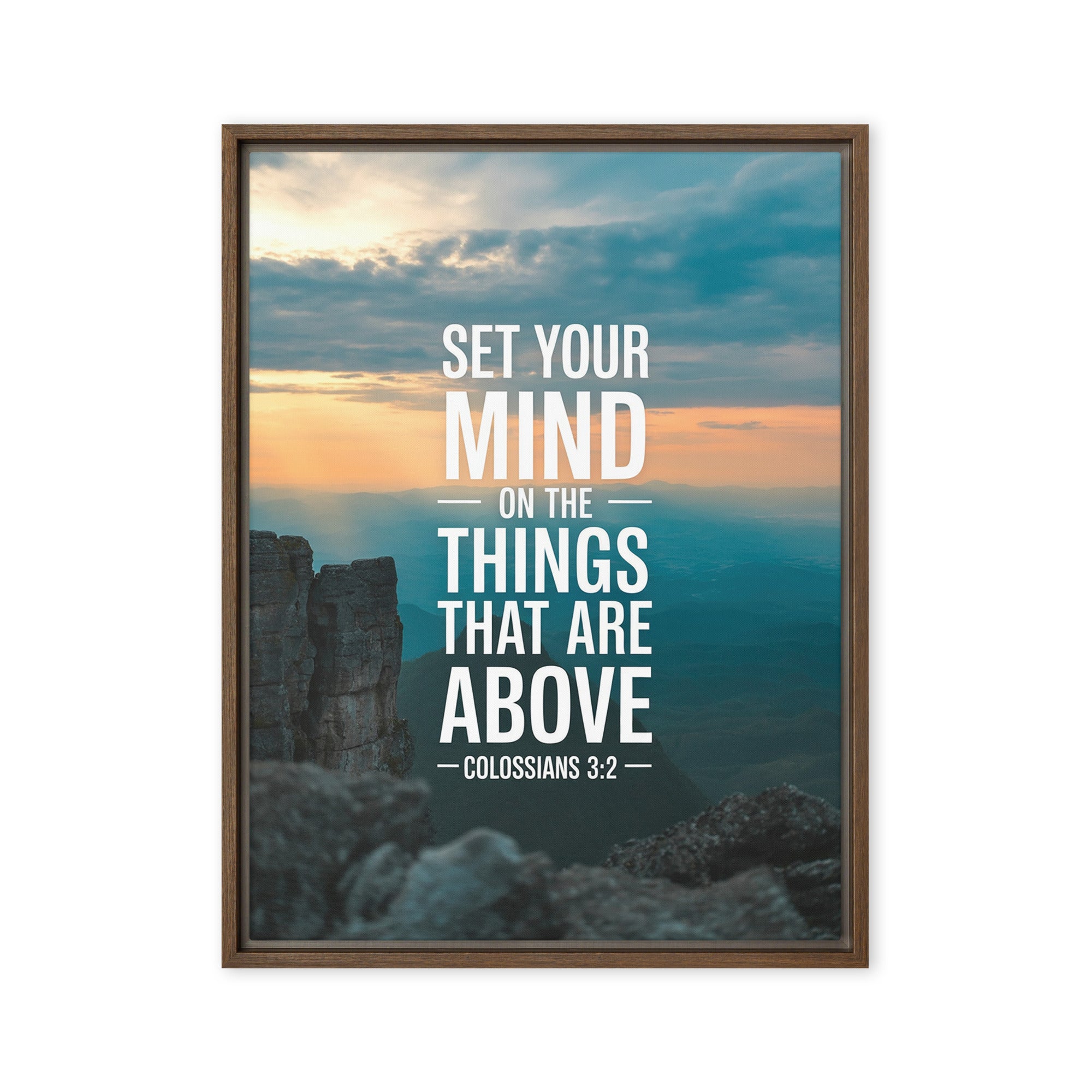 Colossians 3:2 Bible Verse on the Framed Canvas Brown 18″×24″