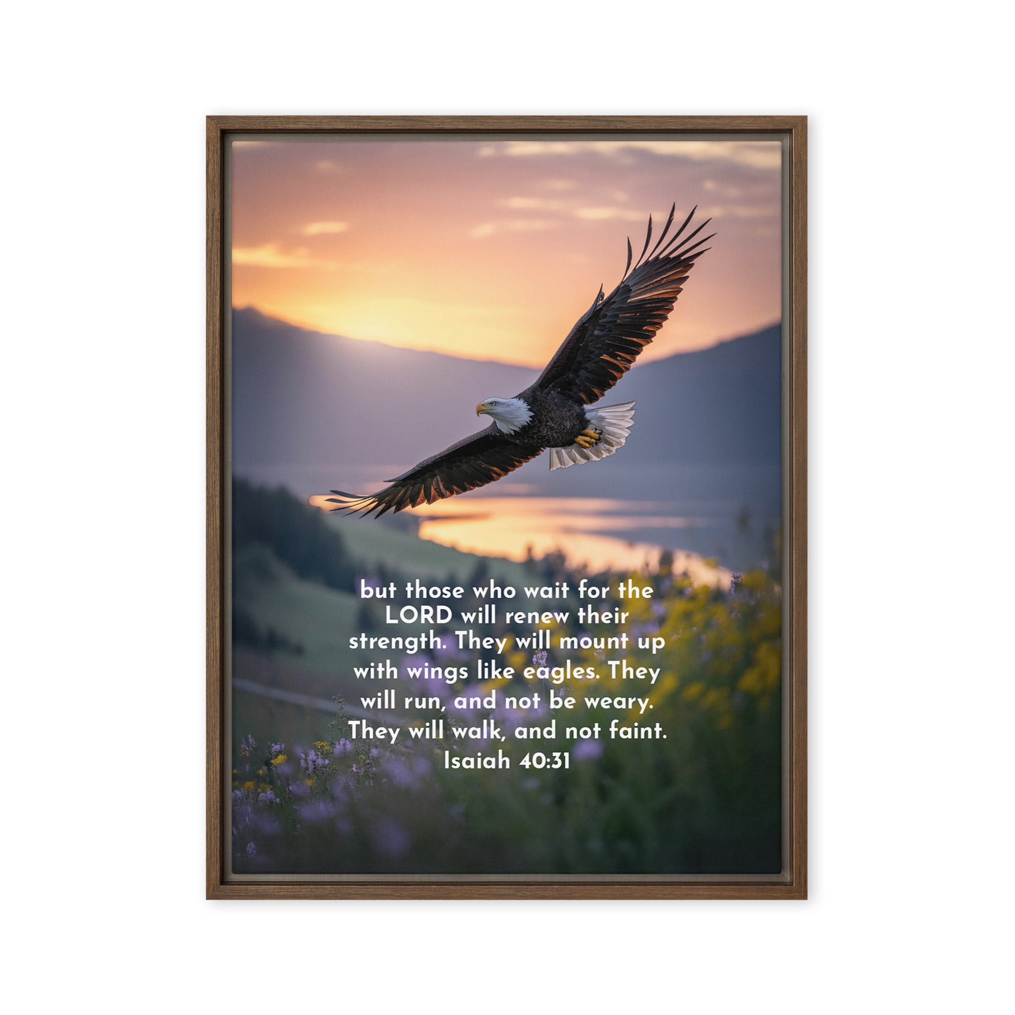 Isaiah 40:31 Bible Verse Renew Strength Framed Canvas Brown 18″×24″
