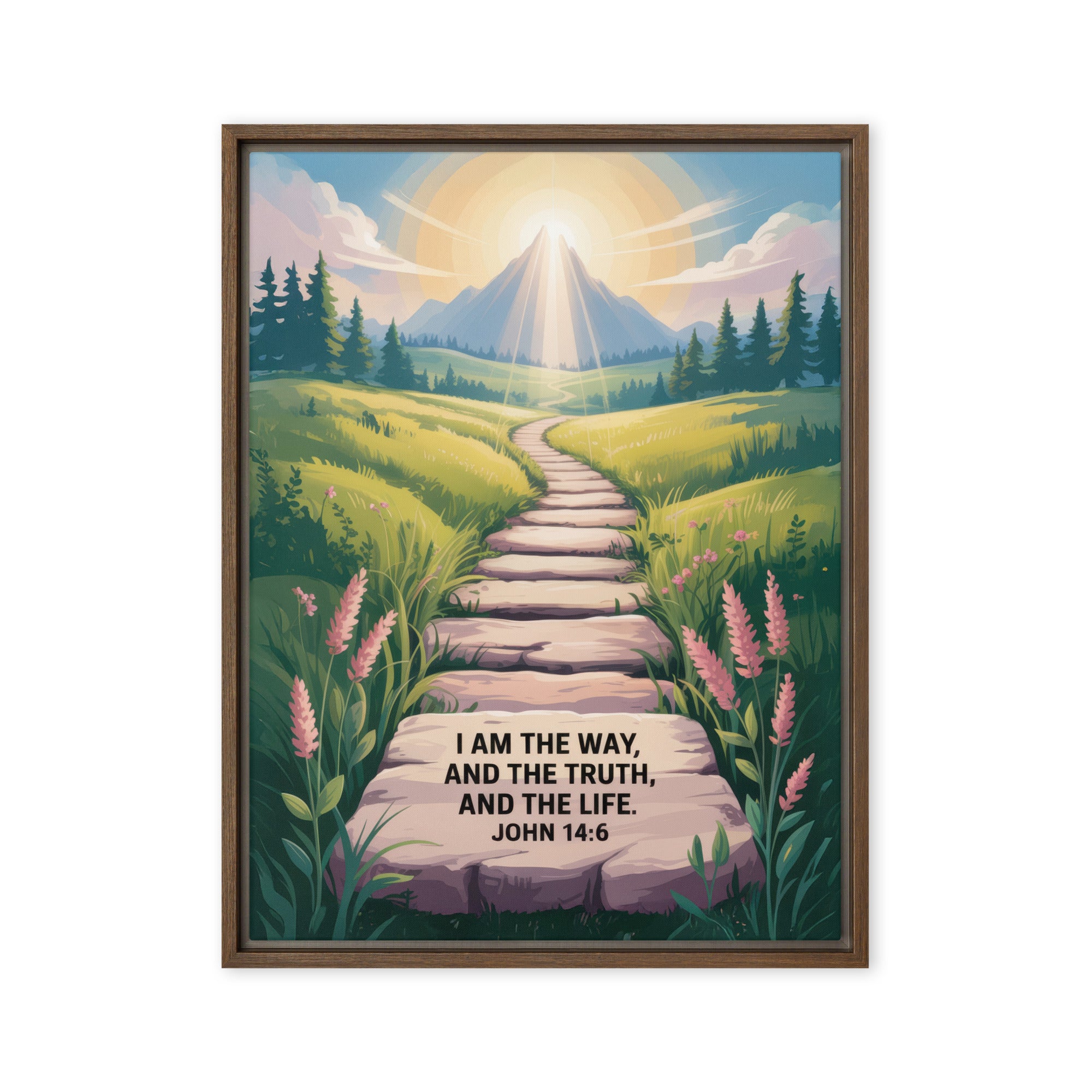 John 14:6 Bible Verse The Truth Framed Canvas Brown 18″×24″