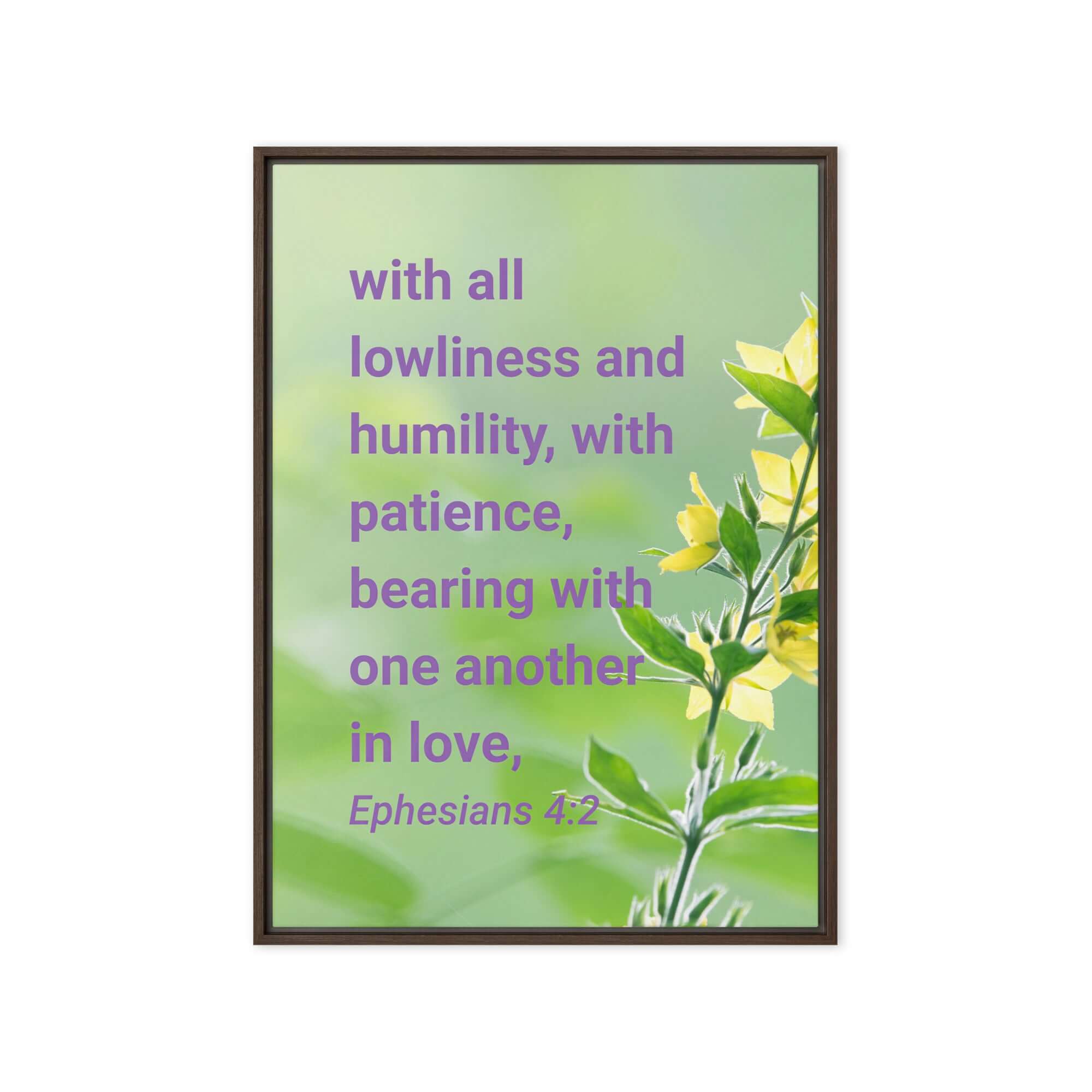 Ephesians 4:2 Bible Verse, one another in love Framed Canvas Print Wall Art Brown 20″×28″