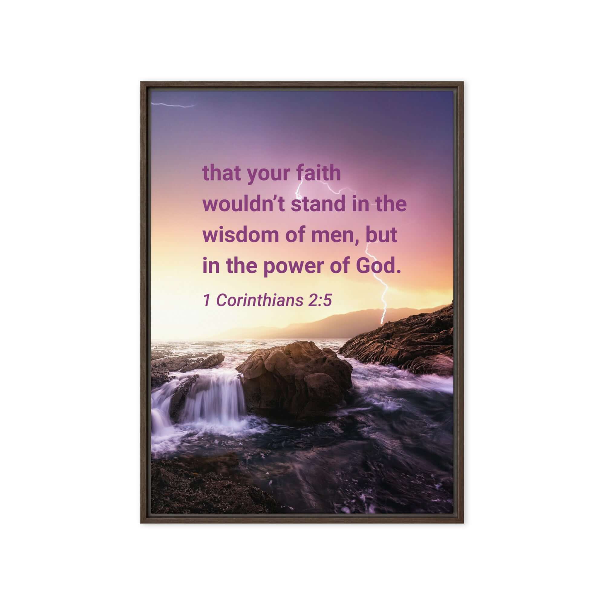 1 Corinthians 2:5 Bible Verse, power of God Framed Canvas Print Wall Art Brown 20″×28″