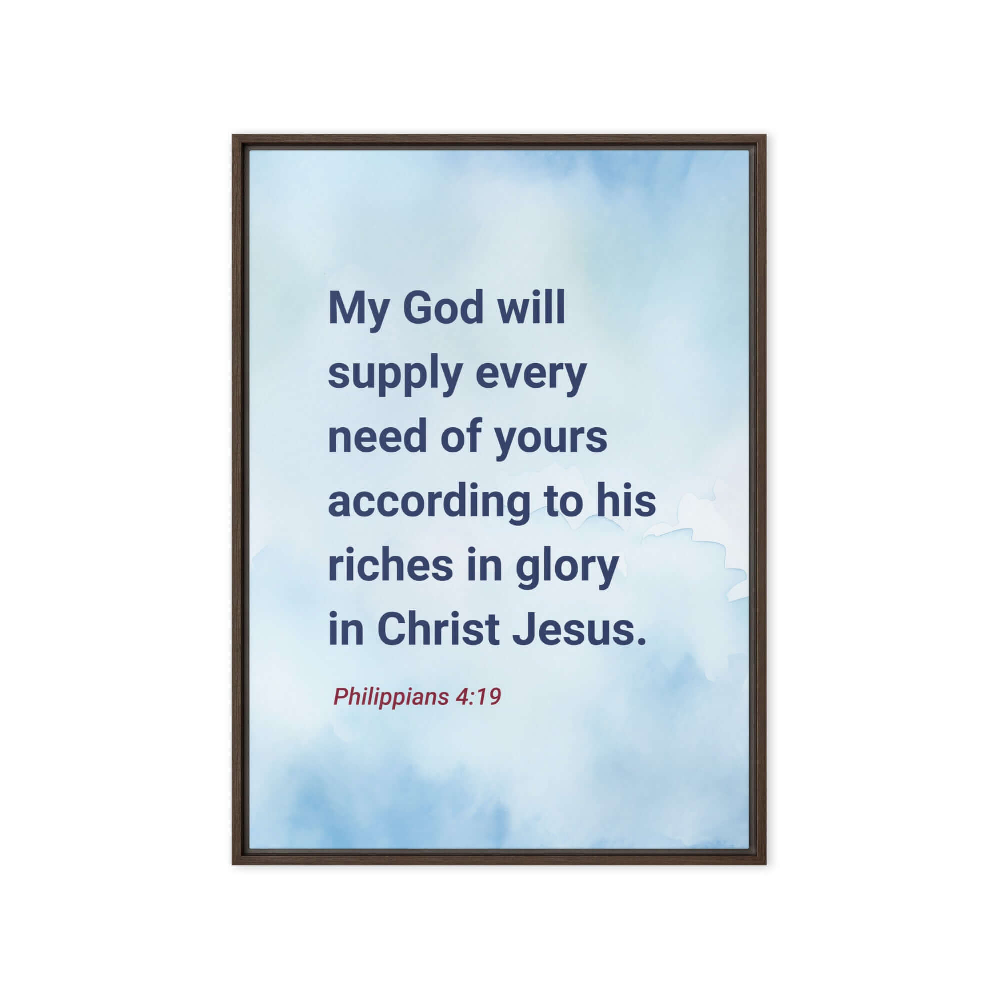 Philippians 4:19 Bible Verse, God will supply Framed Canvas Print Wall Art Brown 20″×28″