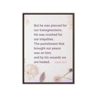 Isaiah 53:5 Bible Verse, by his wounds Framed Canvas Print Wall Art Brown 20″×28″