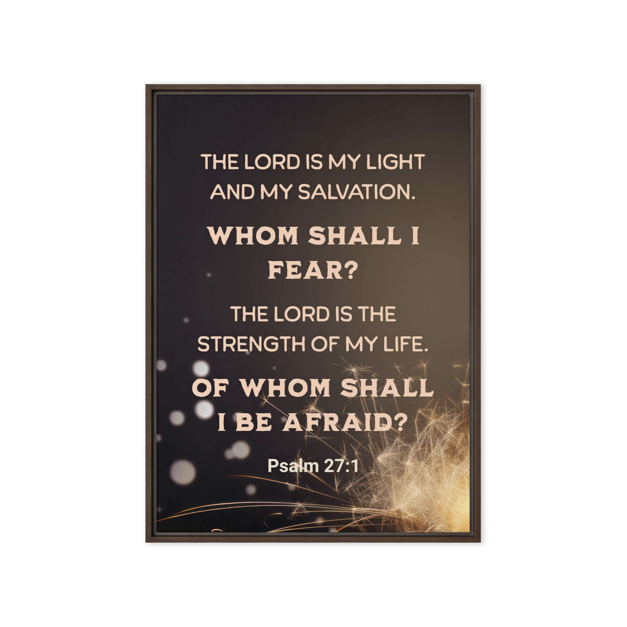 Psalm 27:1 Bible Verse, The LORD is My Light Framed Canvas Print Wall Art Brown 20″×28″